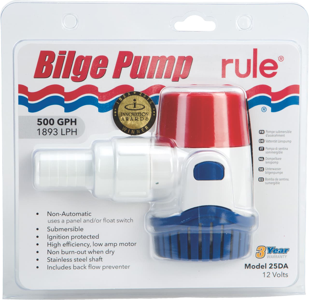 NON-AUTOMATIC BILGE PUMP 500 G PH