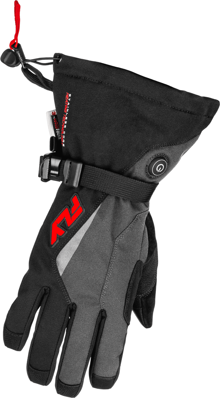Fly Racing Title Heated Gauntlet Gloves Grey/Black/Red YL