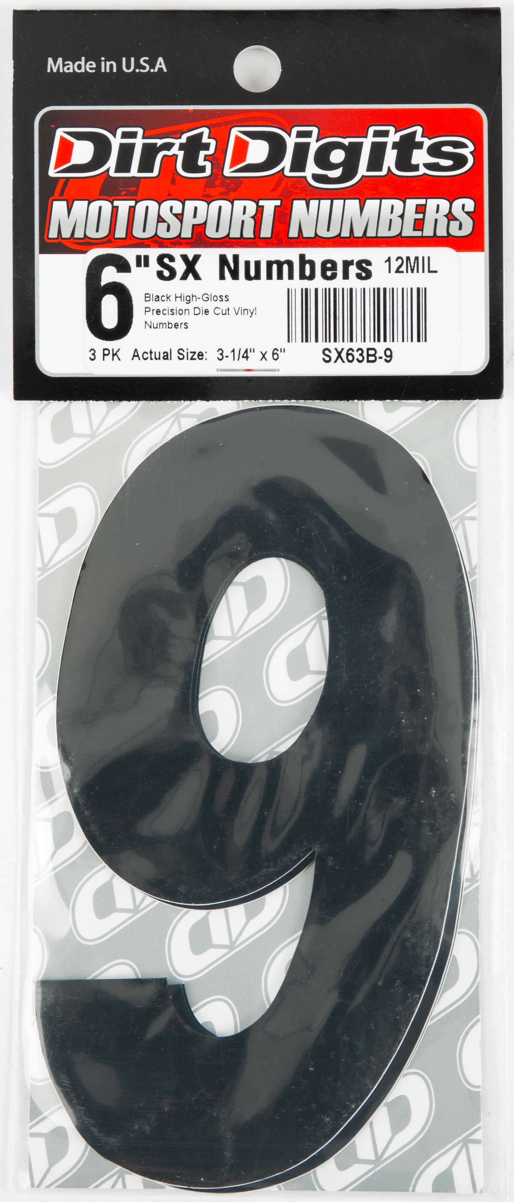 Dirt Digits #9 6" Black Super X Digits 3/Pack