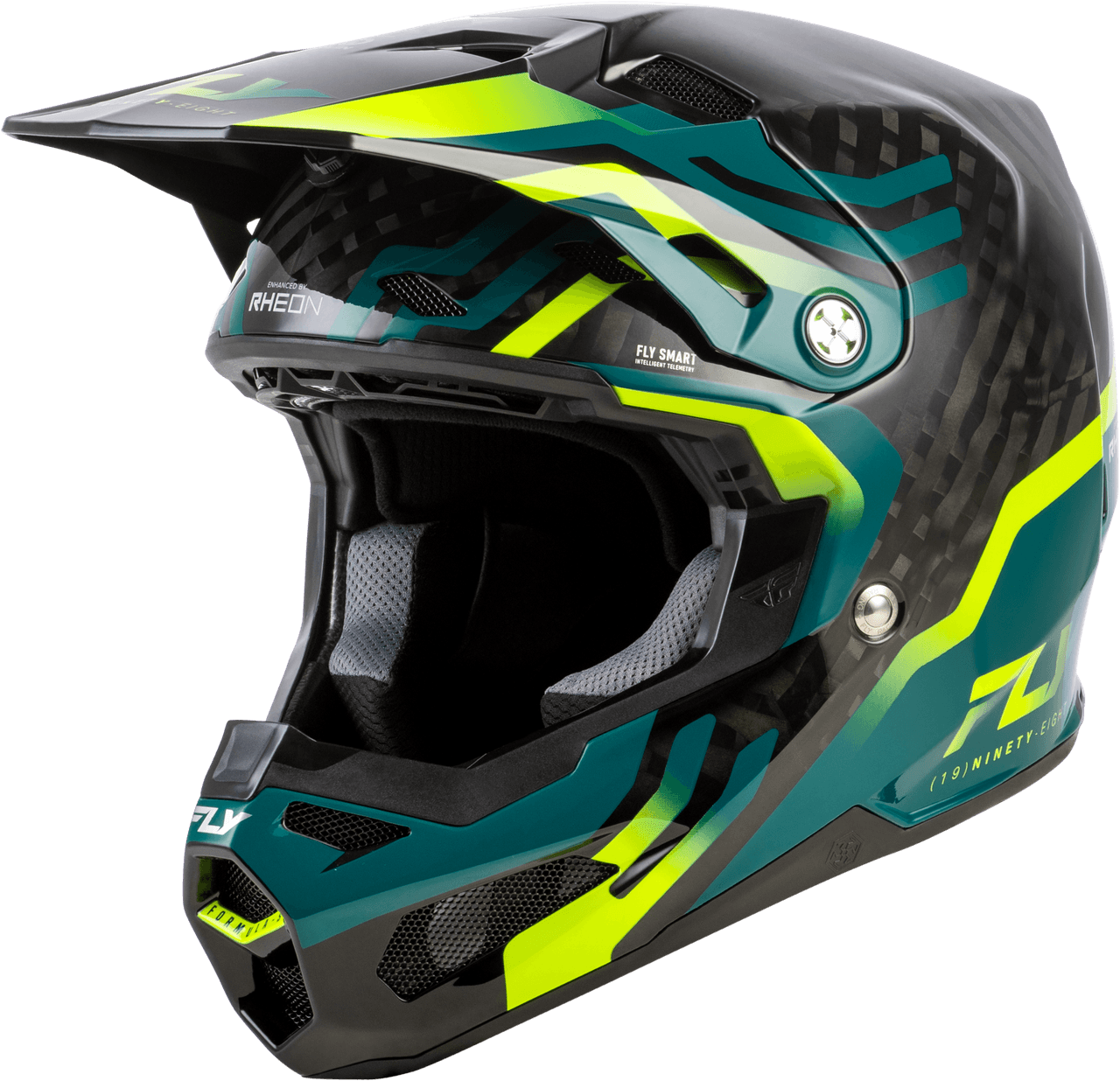 Fly Racing Formula S Carbon Byte Helmet Black Carbon/Teal/Lime LG