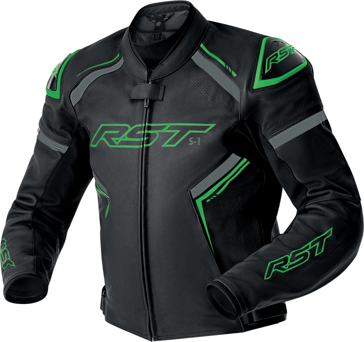 RST S1 D3O Leather Jacket Black/Grey/Fluo Grn LG