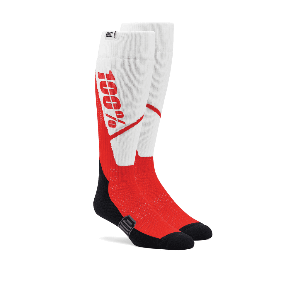100-PERCENT Torque Thick Comfort MX Socks White/Red SM/MD