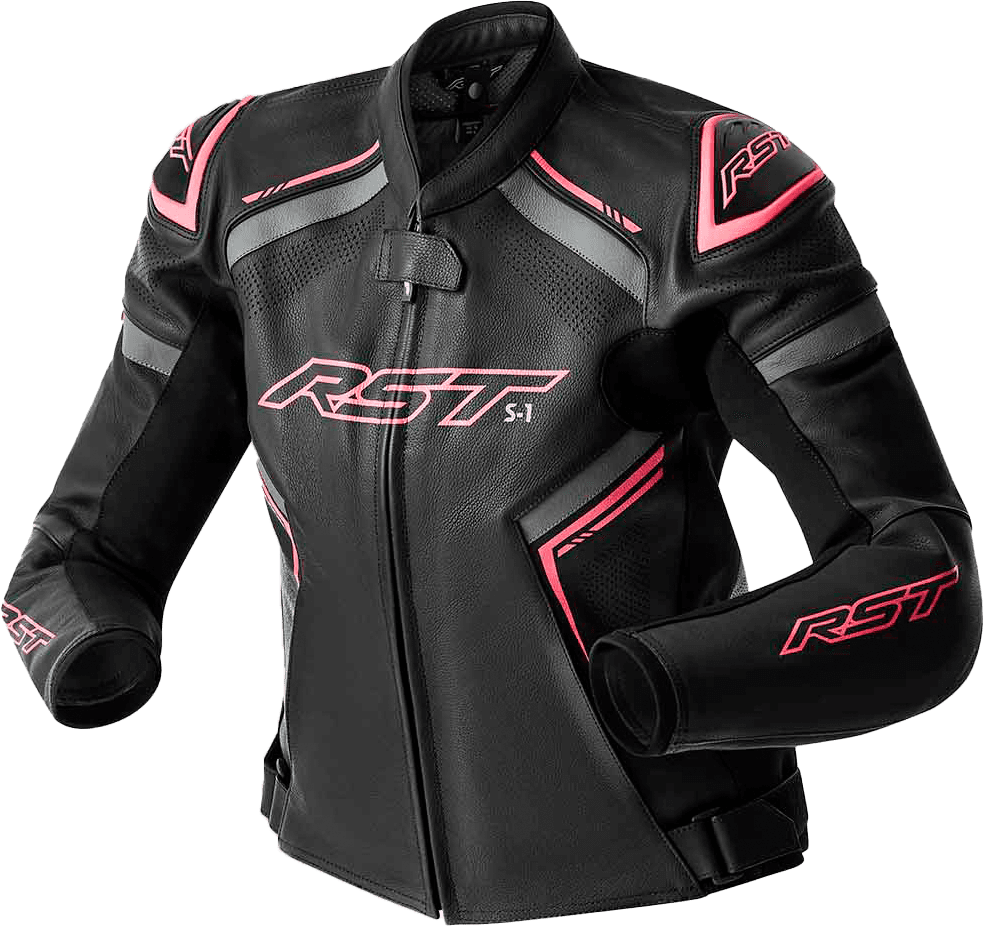 RST Womens S1 D3O Leather Jacket Black/Fluo Pink XS