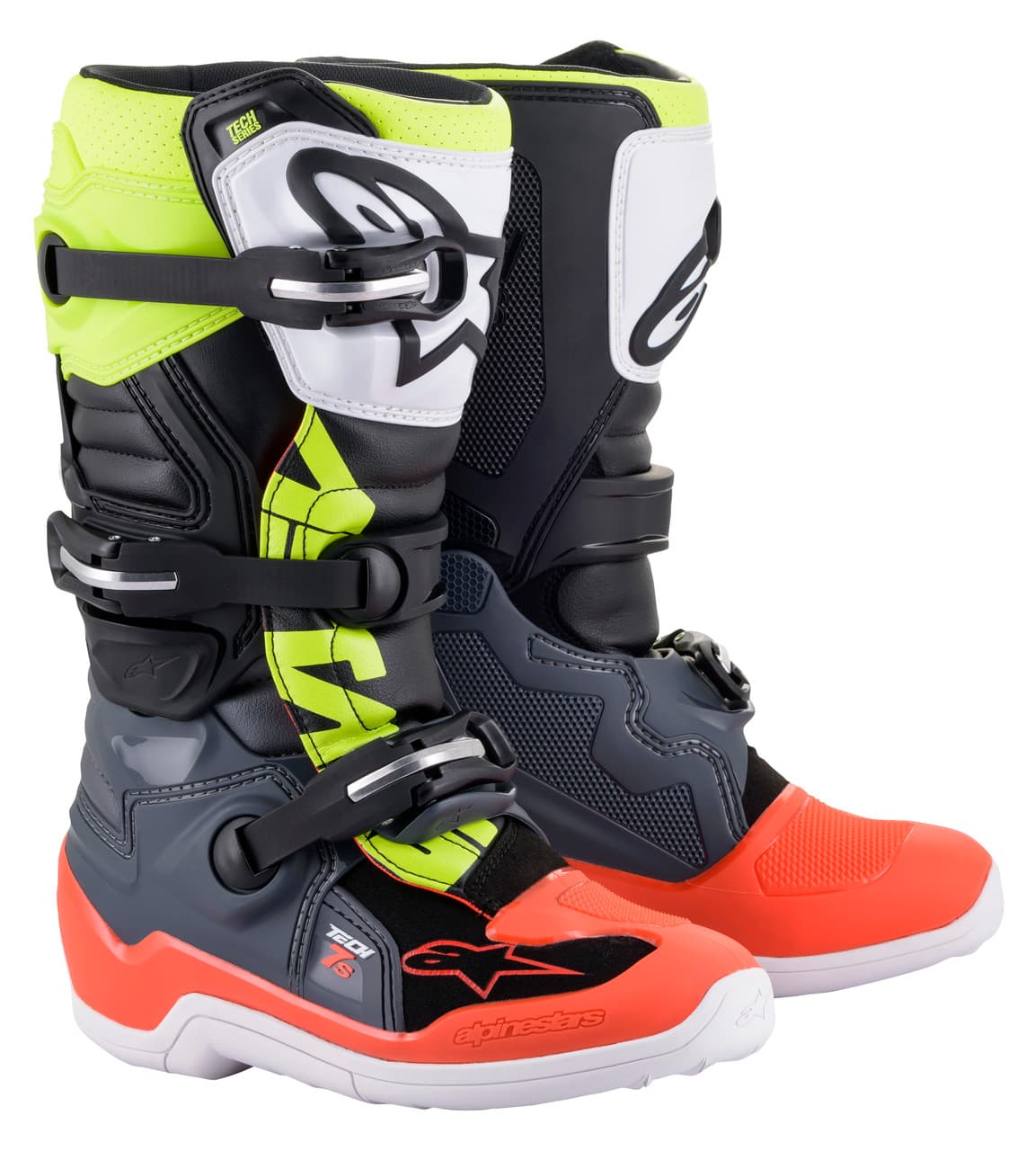 Alpinestars Tech 7S Boots Dark Grey/ Red Fluo/Yellow Fluo Size 03