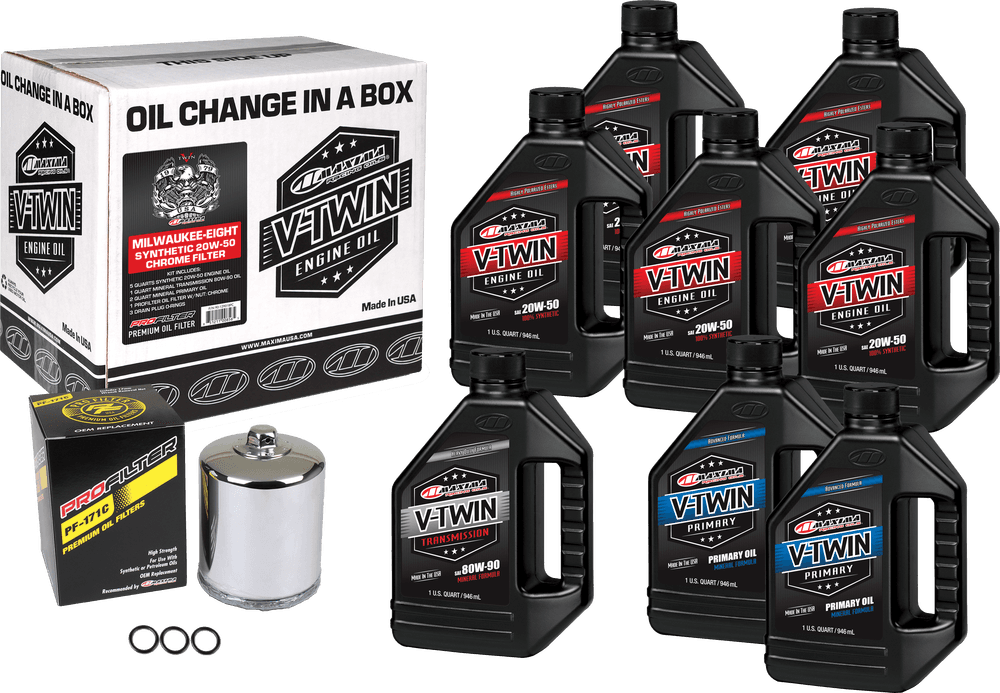Maxima V-Twin Syn Oil Change Kit M8 Chrome Filter