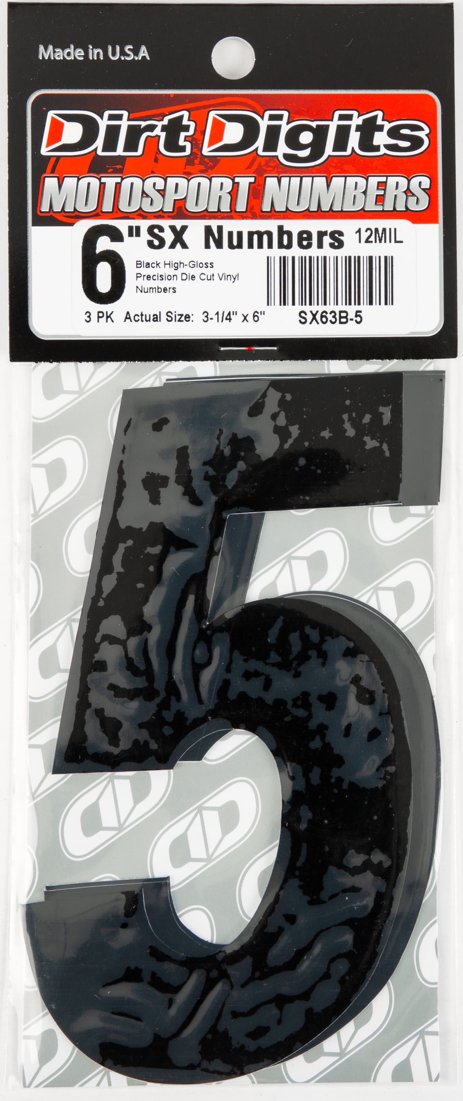 Dirt Digits #5 6" Black Super X Digits 3/Pack