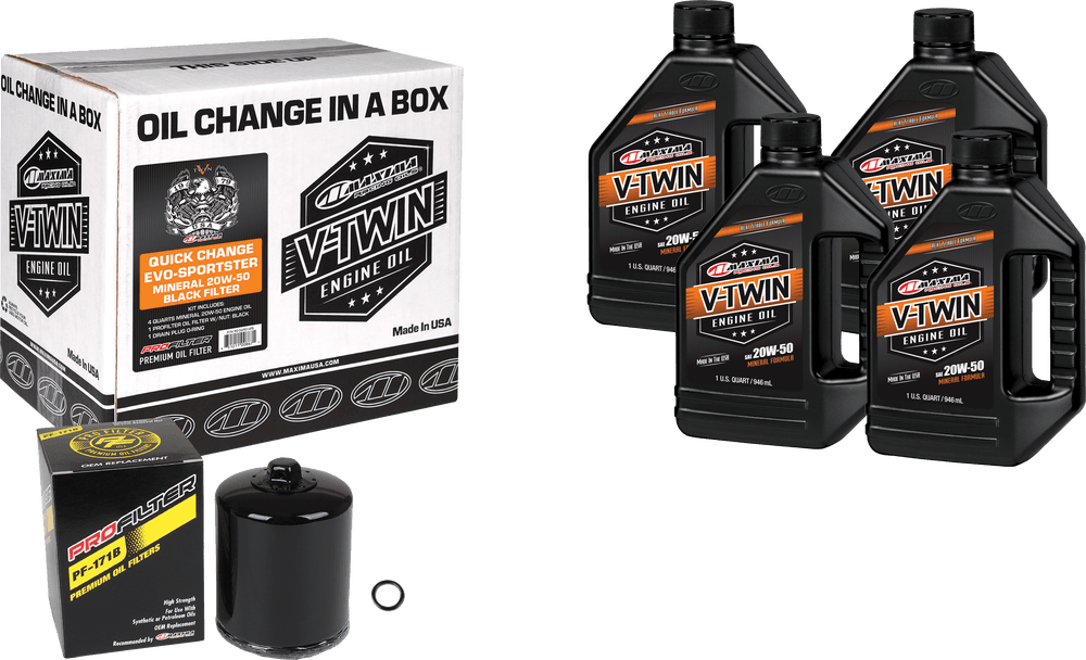 Maxima V-Twin Oil Change Kit Evo Mineral Black Filter