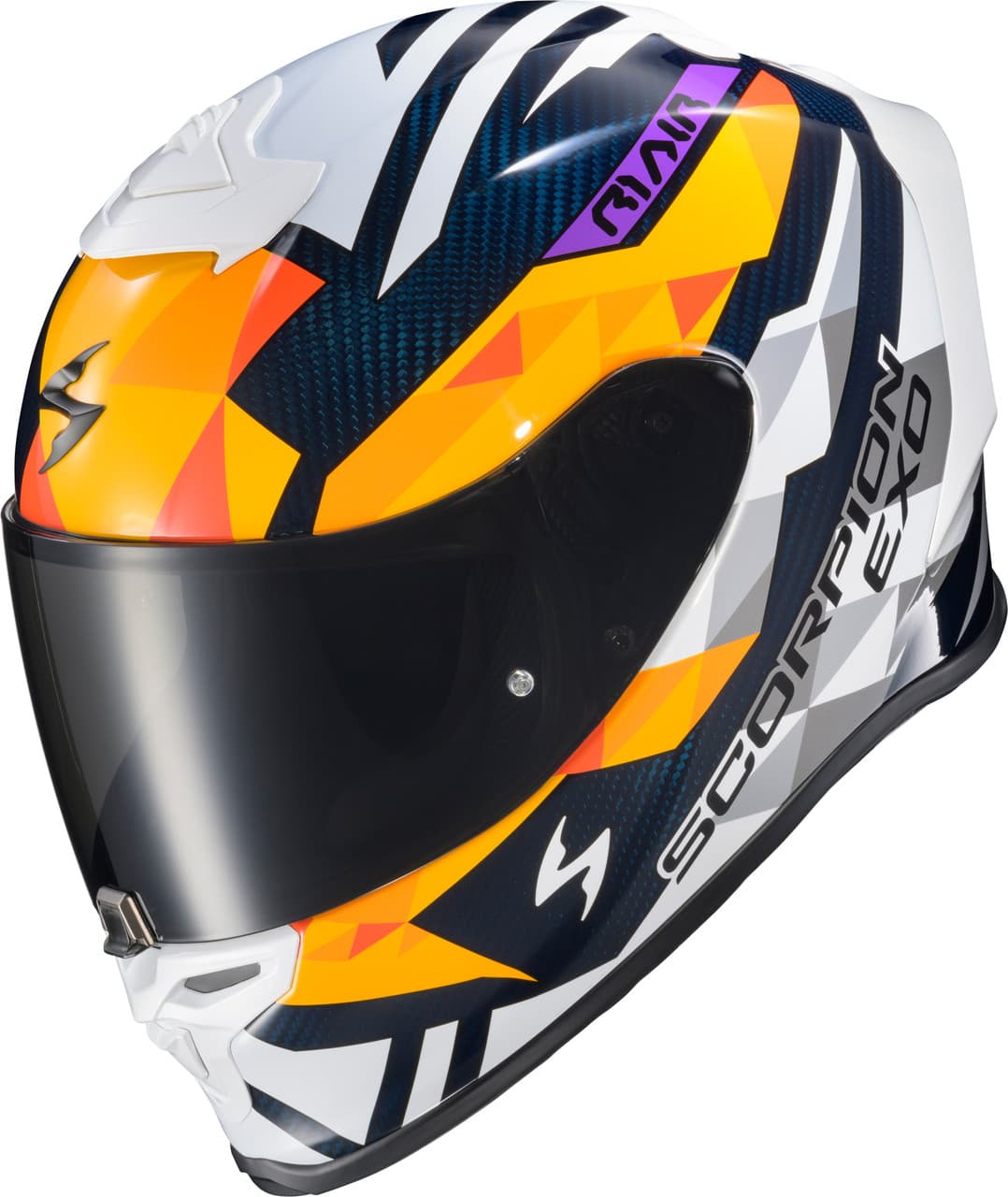 Scorpion Exo EXO-R1 Air Full Face Helmet Carbon Rastor Or/White/Blue MD