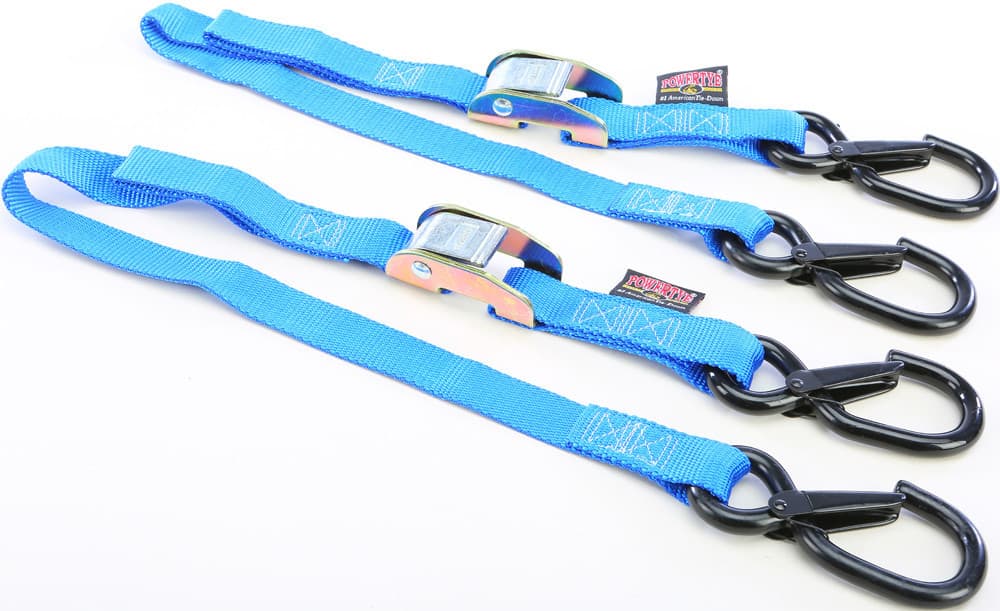Powertye Tie-Down Cam Sec Hook Watercra Watercraft 1"X3' Blue Pair