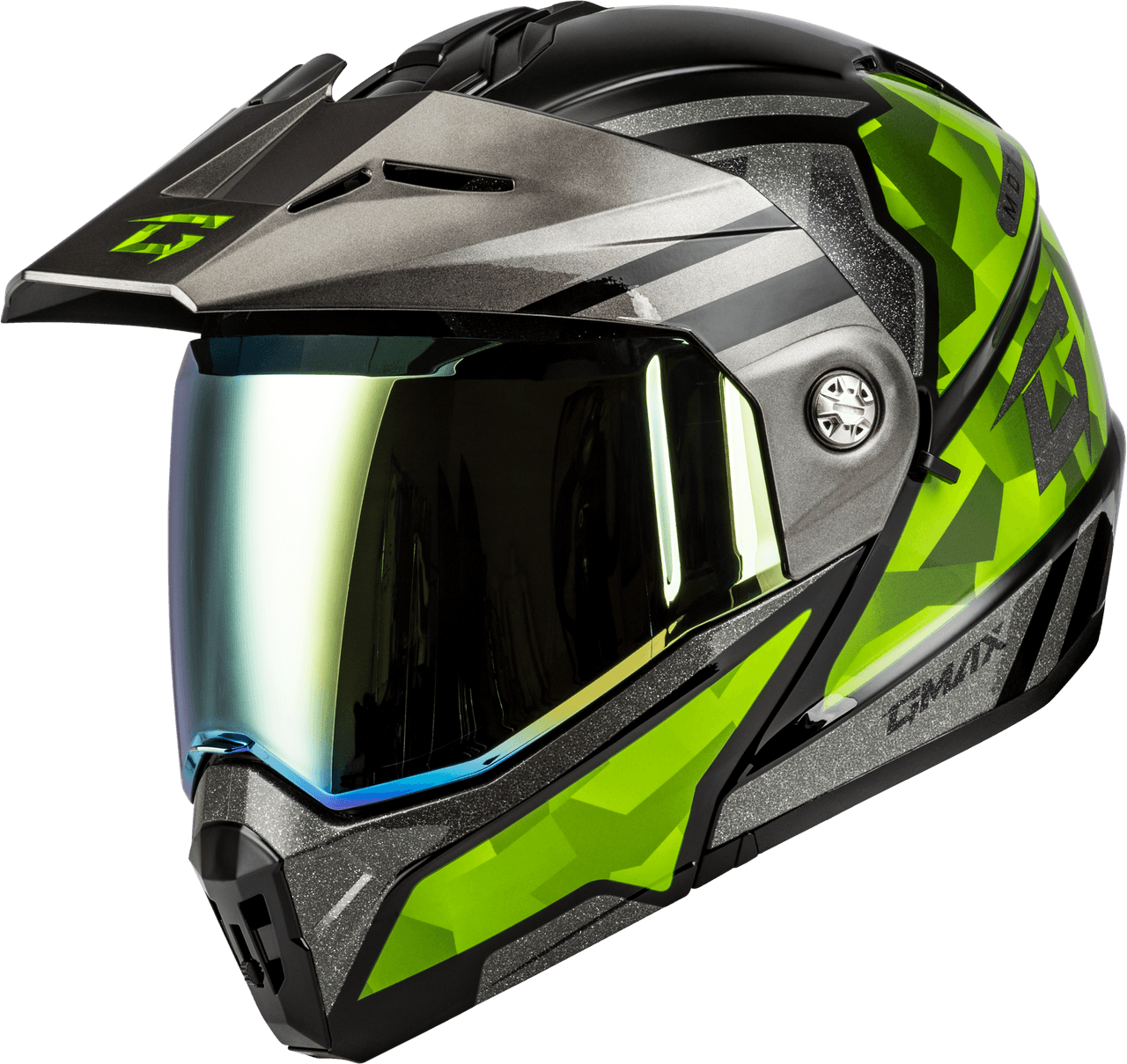 Gmax MD-74 Striker Modular Helmet W Gold Shield Black/Slvr/Grn Mtlc 2X