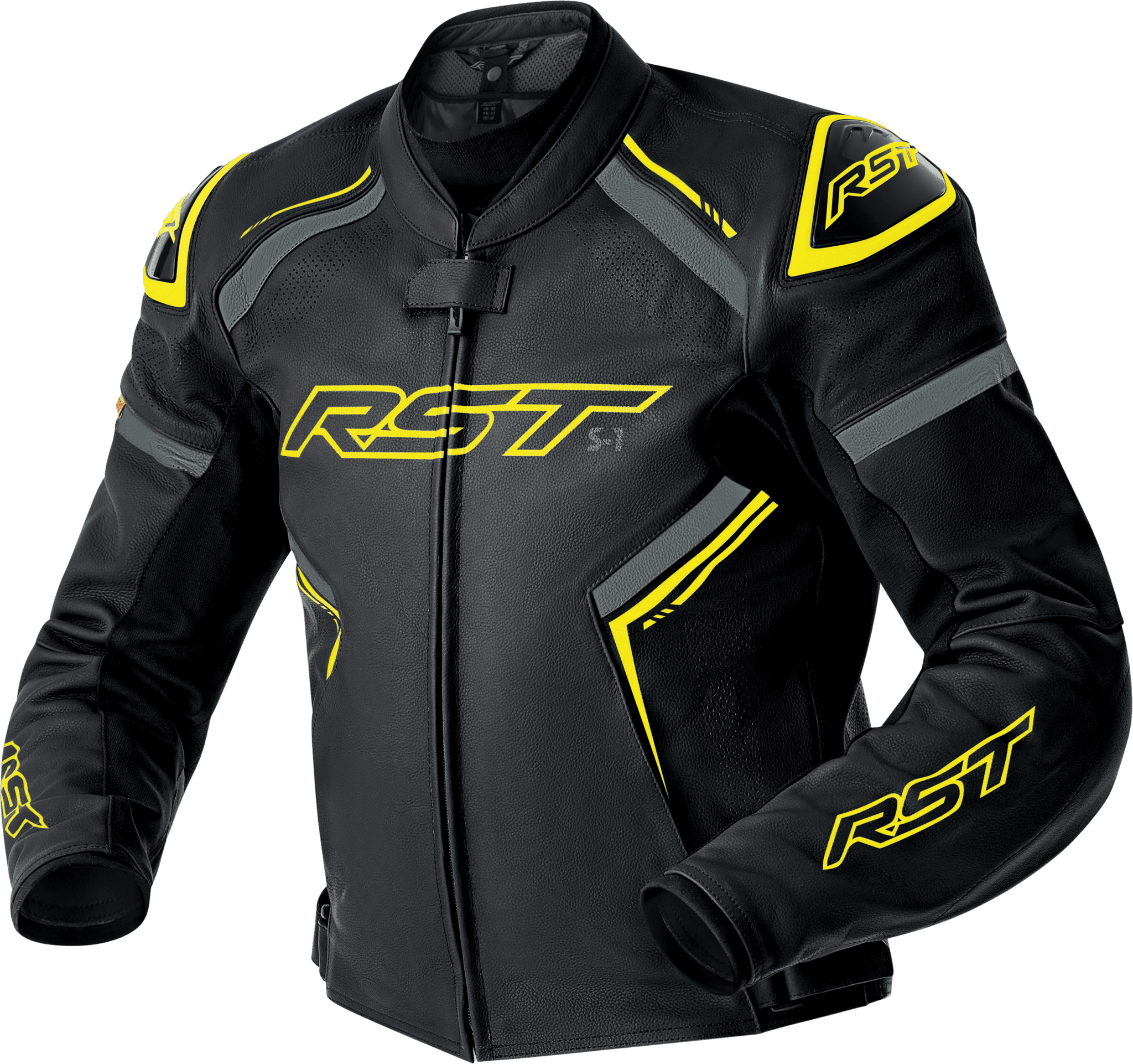 RST S1 D3O Leather Jacket Black/Grey/Fluo Yellow LG