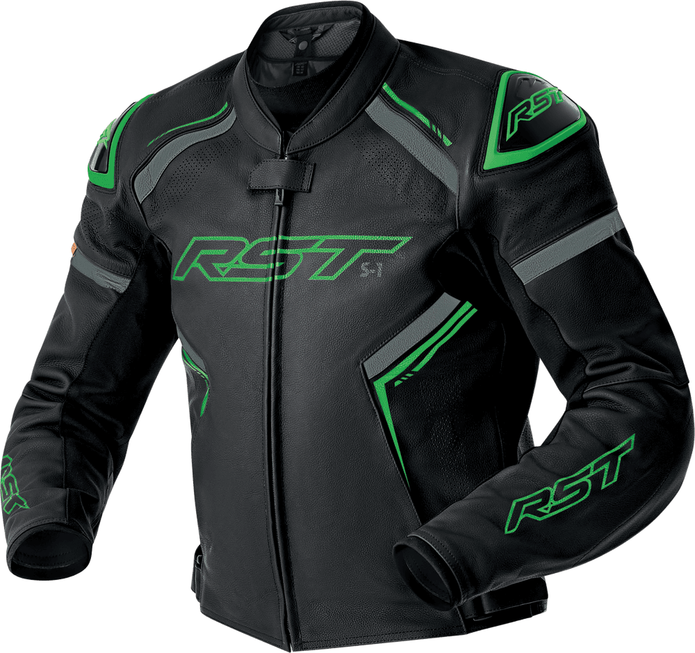 RST S1 D3O Leather Jacket Black/Grey/Fluo Grn 2X