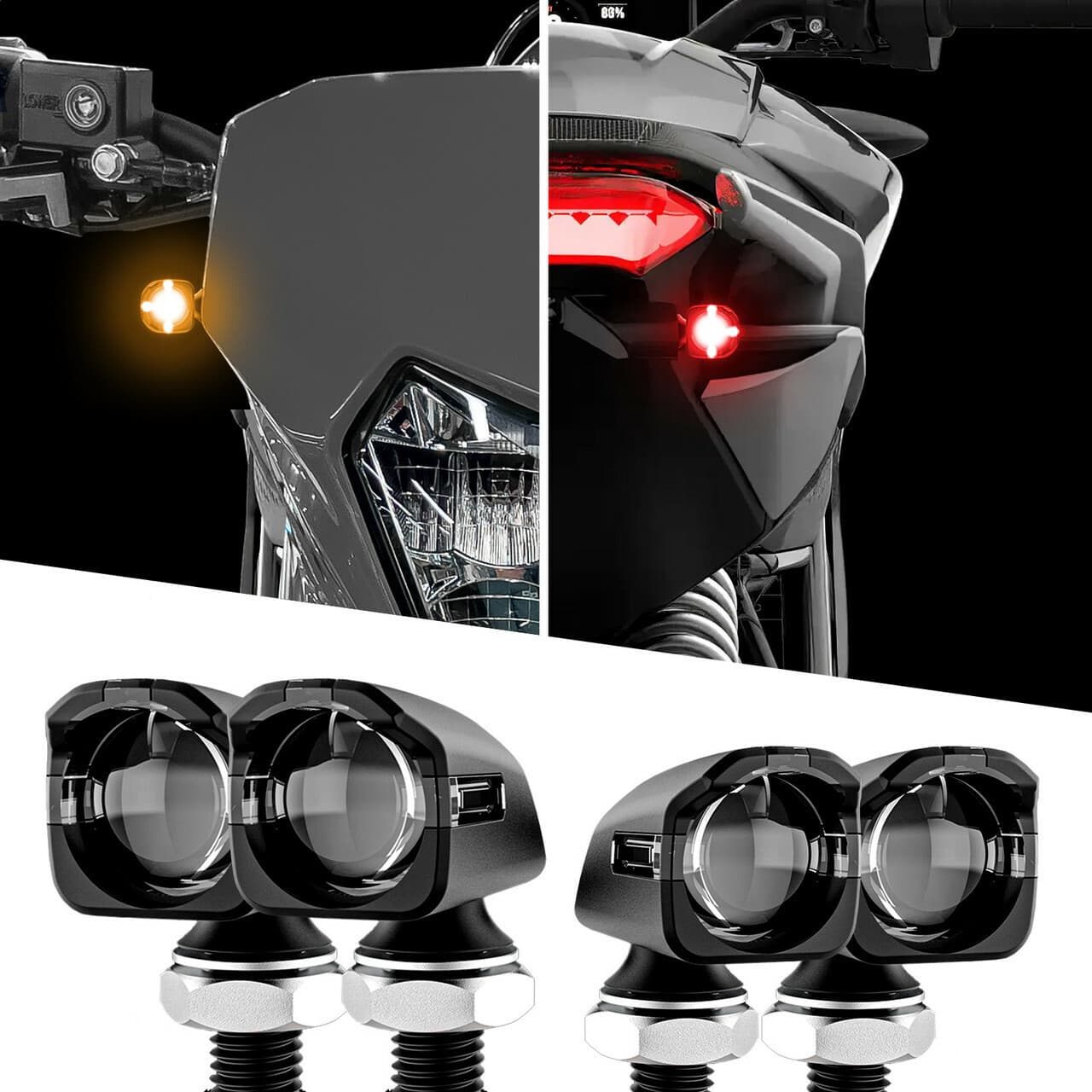 Xk Glow Mini LED Turn Signal Black Kit Front & Rear Amber/Red