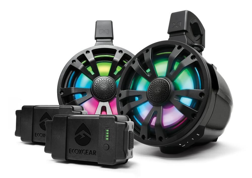 Ecoxgear Extrmtower 2-Pack 8 Spkr 2 Amp Speakers + 2 Batteries Black