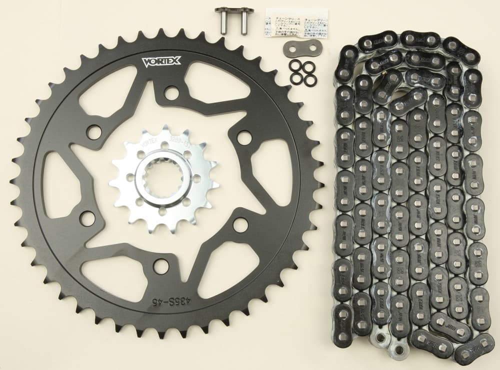 Vortex Sprocket/Chain Kit Stl/Stl 15/45T Sil RX3 520-114L Black
