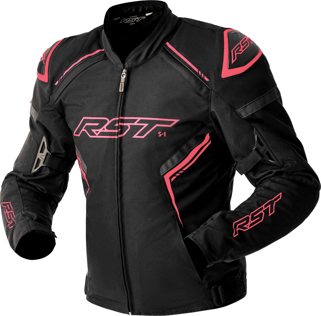 RST Womens S1 D3O Textile Jacket Black/Fluo Pink SM