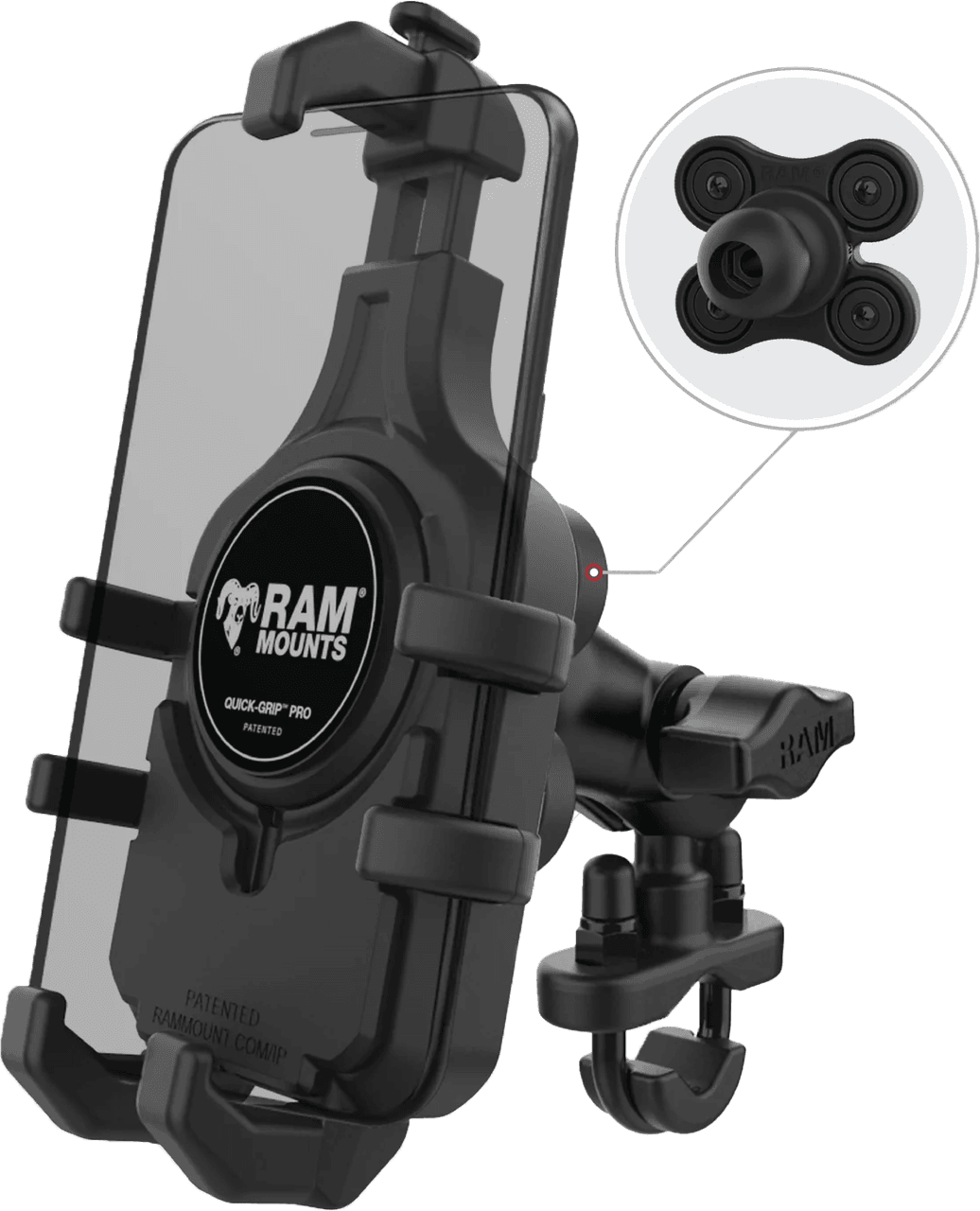 Ram Quick-Grip Pro Hbar Phn Mount W/Vibe Safe Short