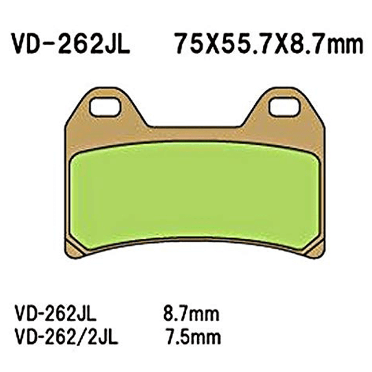 VESRAH SINTERED METAL BRAKE PADS, VD-262/2JL
