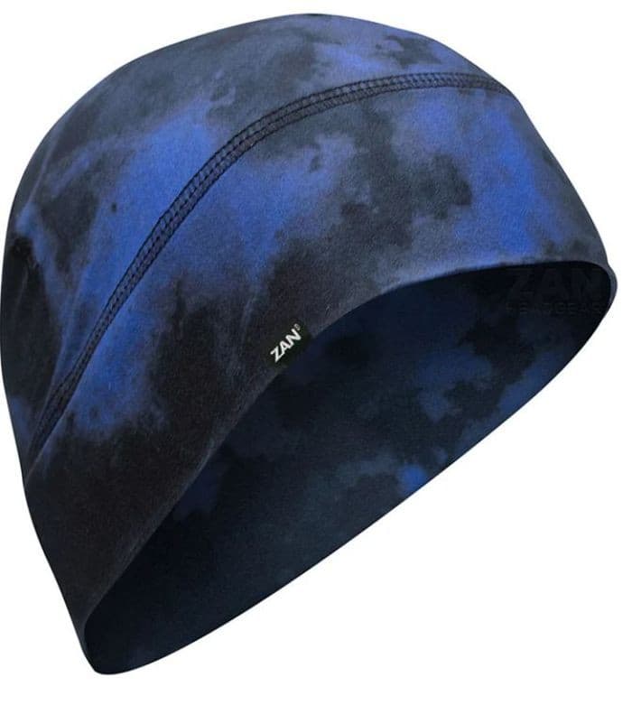 ZAN HELMET LINER/BEANIE SPORTFLEX UPF50+ BLACK & BLUE TIE DYE