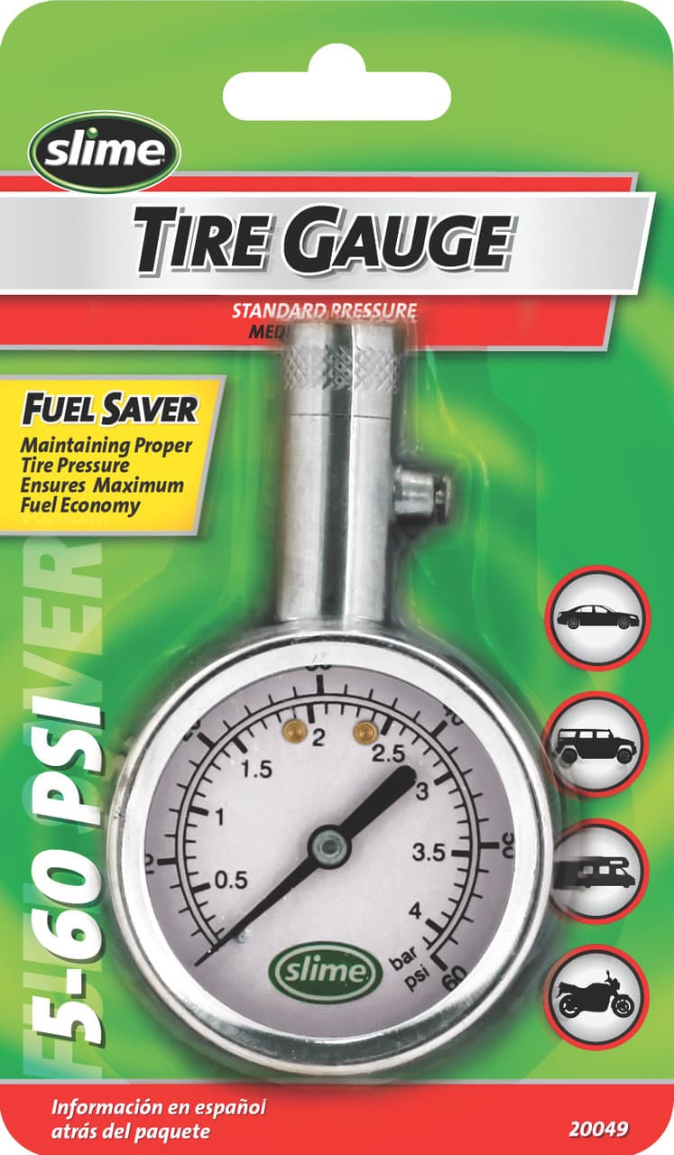 Slime 5-60 PSI Dial Gauge W/Bleed Valve Chrome
