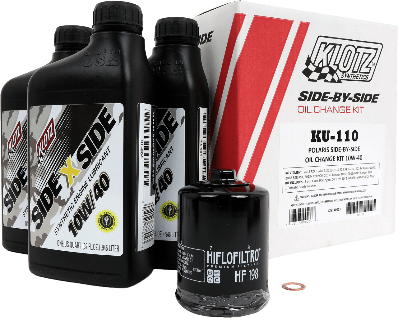 Klotz Polaris SXS 3QT Synthetic Oil Change Kit
