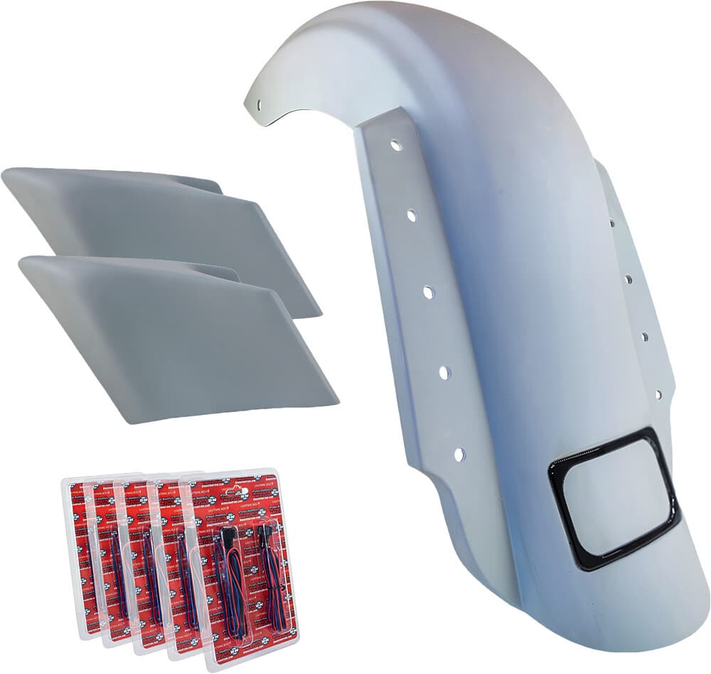 Baggernation 3-PIECE Fender Kit Dual Outlet Black License Frame/Stretched
