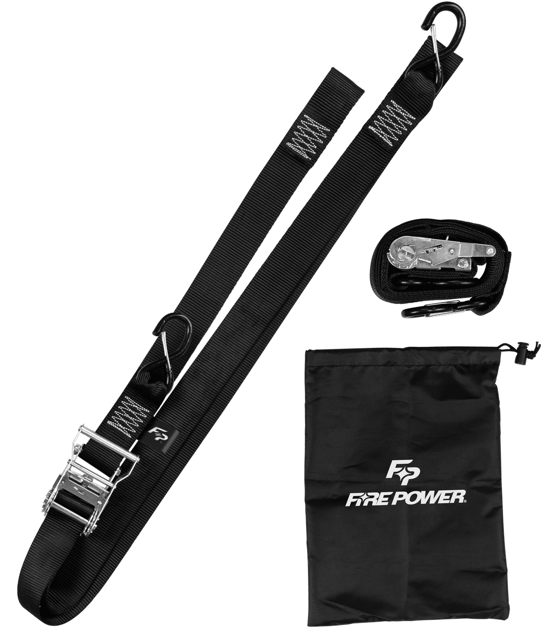 Fire Power 2" Tie-Down Ratchet W/Soft-Tie 8' Long Black 2/Pack
