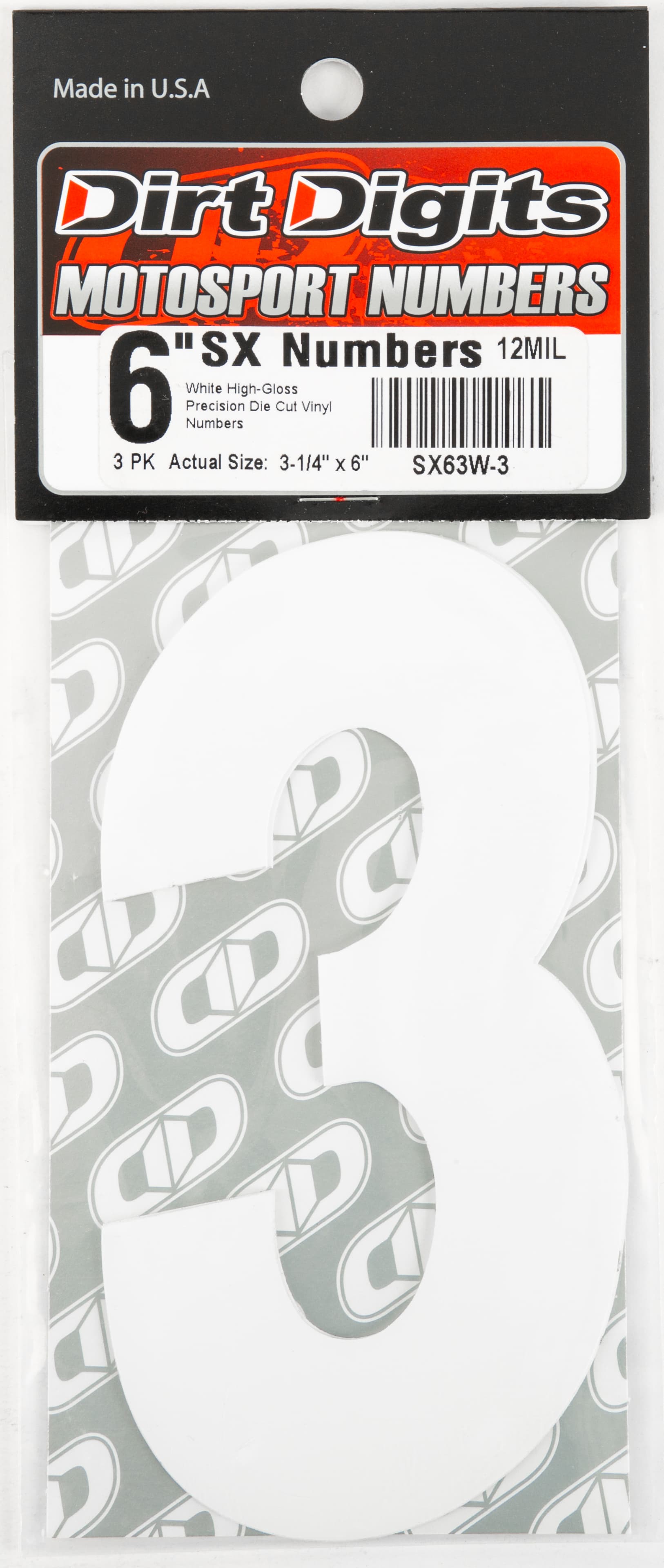 Dirt Digits #3 6" White Super X Digits 3/Pack