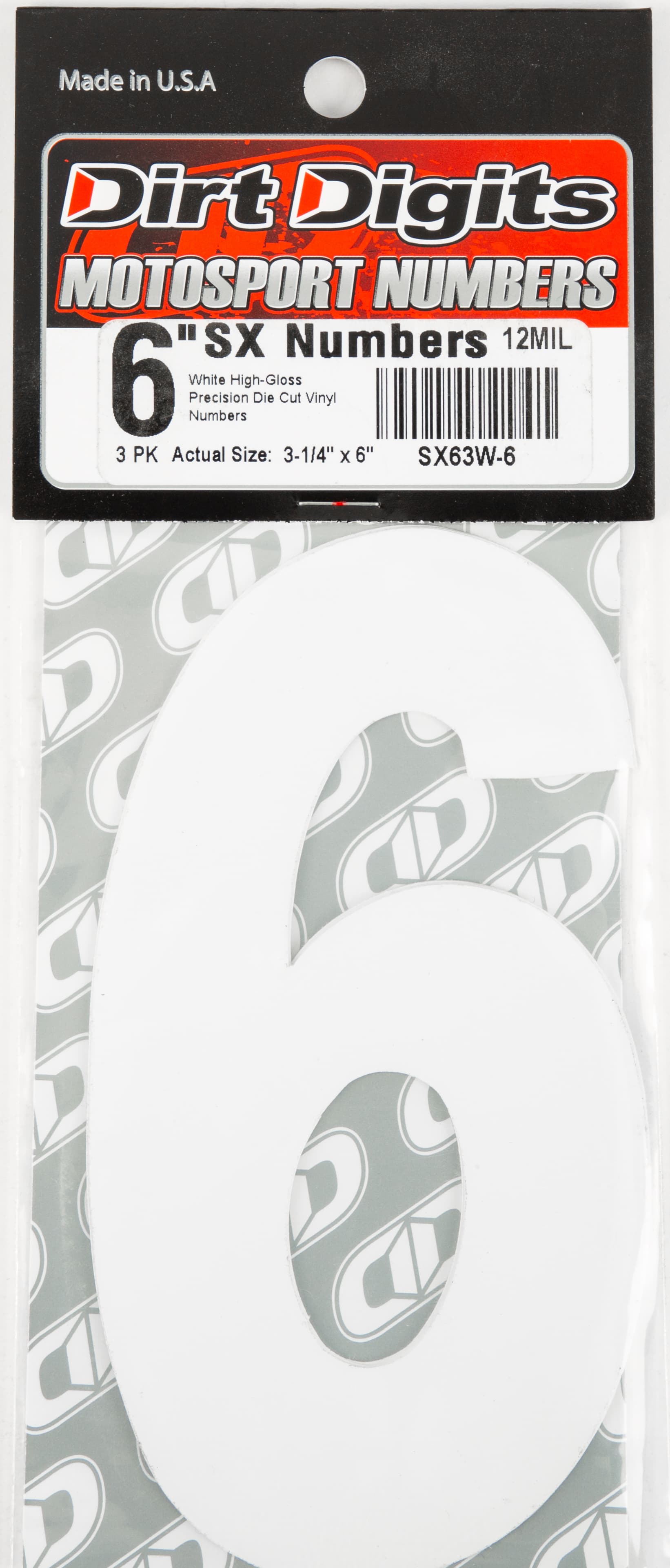 Dirt Digits #6 6" White Super X Digits 3/Pack