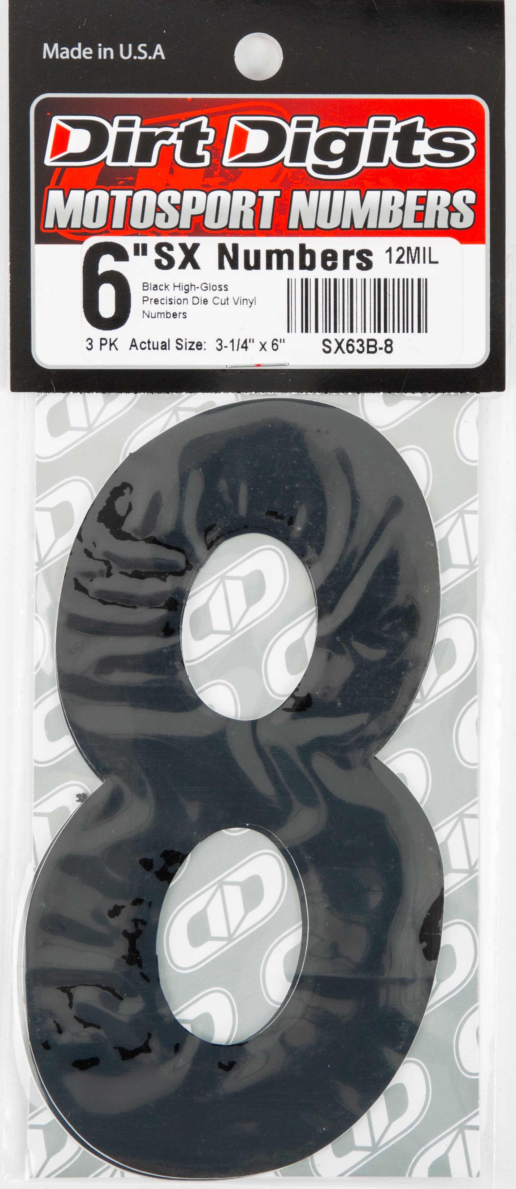 Dirt Digits #8 6" Black Super X Digits 3/Pack