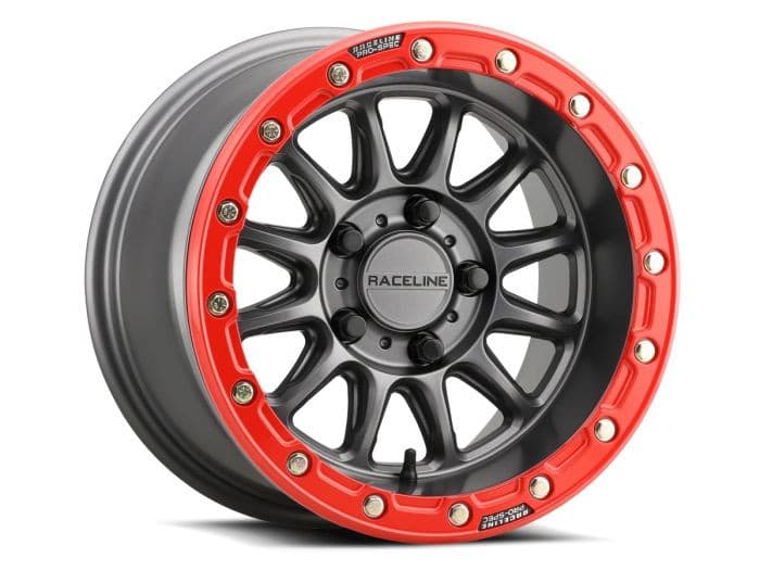 RACELINE ALPHA GUNMETAL W/RED RING 15X10 5X114.3 +25