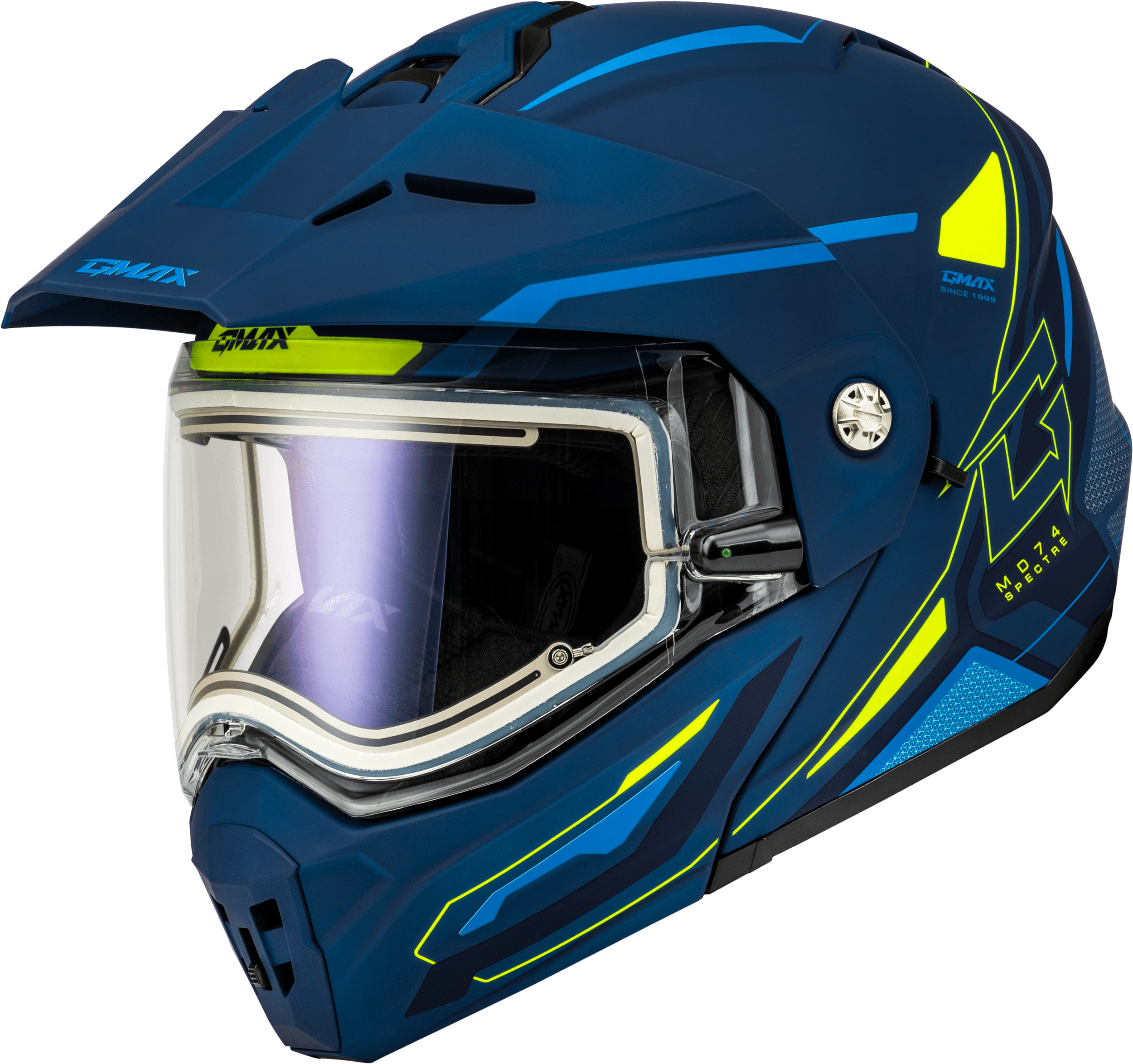 MD-74S SPECTRE SNOW HELMET W/ ELEC SHIELD MATTE BLUE/GRN XL