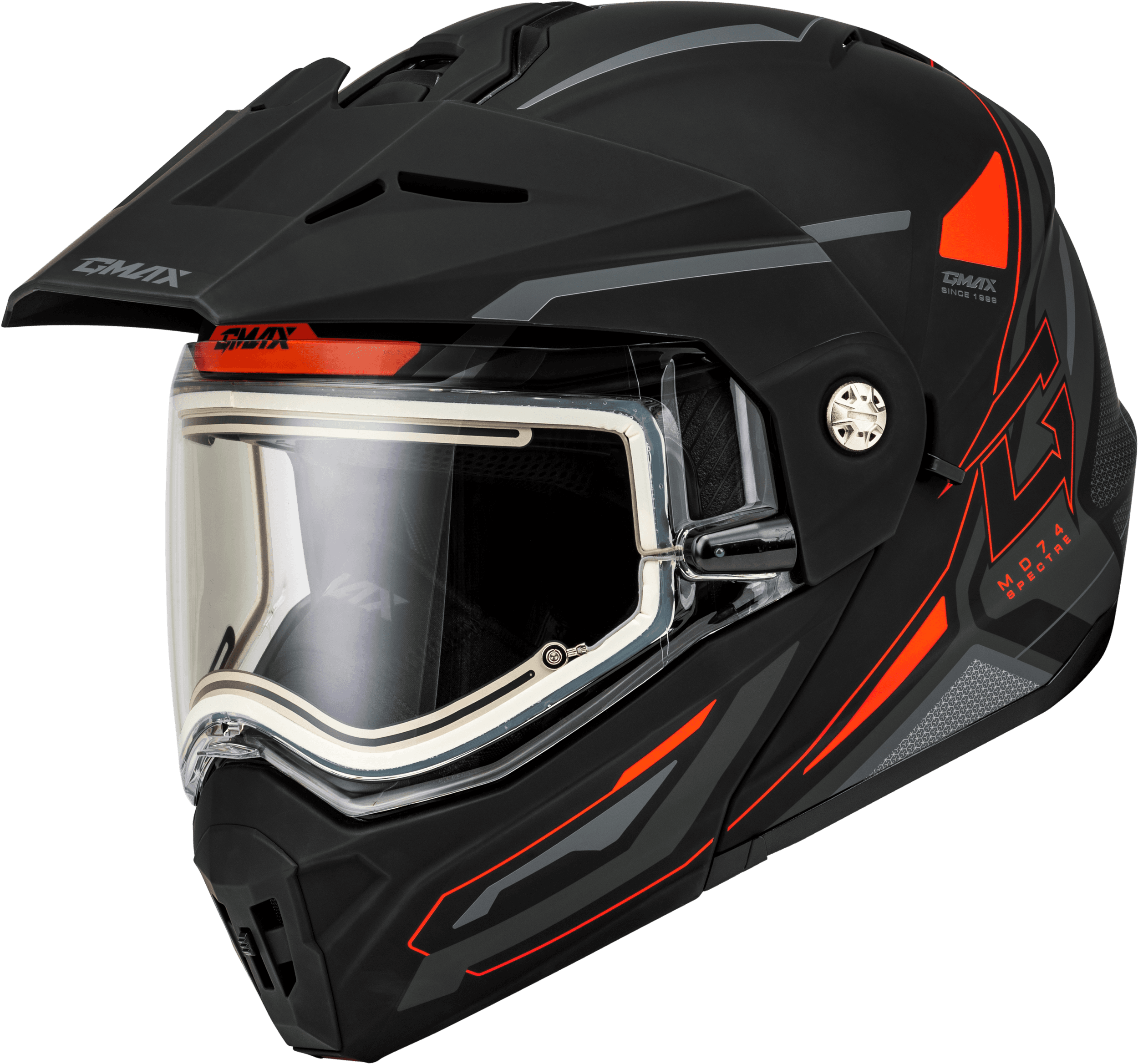 MD-74S SPECTRE SNOW HELMET W/ ELEC SHIELD MATTE BLACK/RED XL