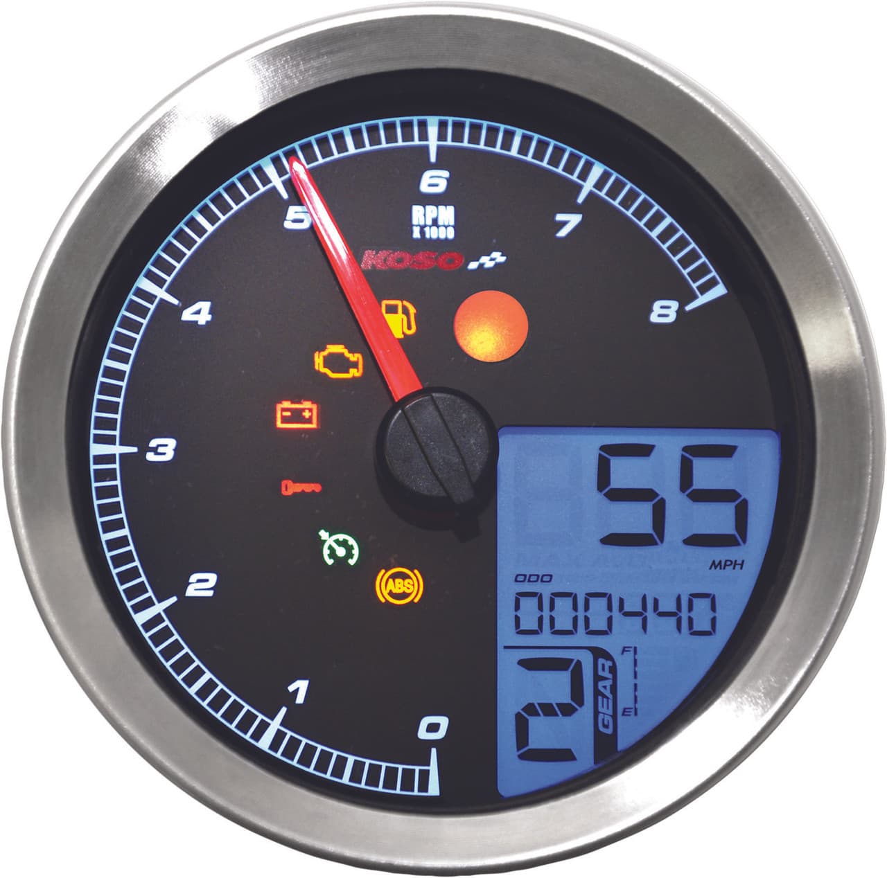 Koso Speedometer / Tach Sil Bezel Lcd Color Change Display