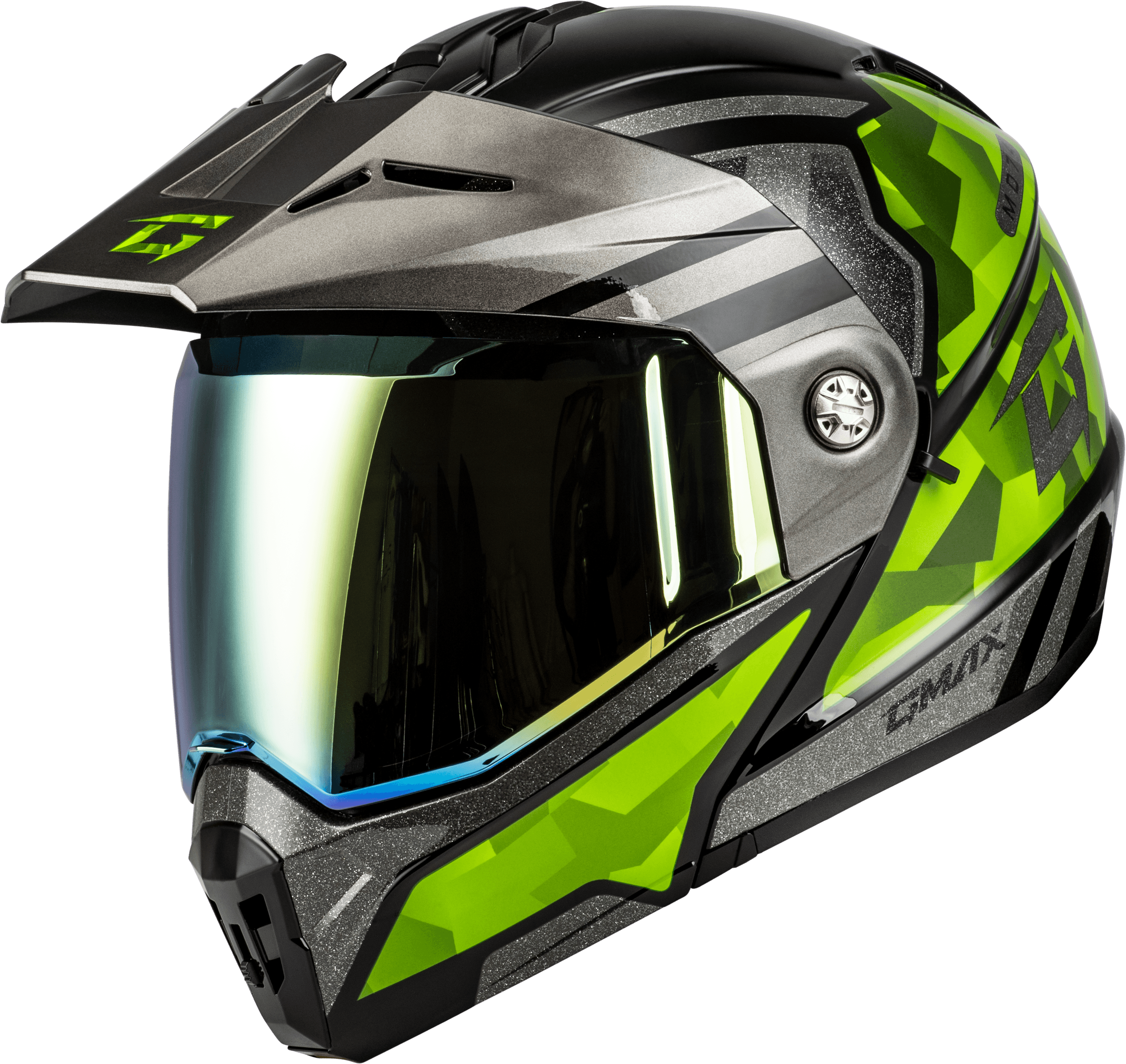 MD-74 STRIKER MODULAR HELMET W GLD SHLD BLK/SLVR/GRN MTLC MD