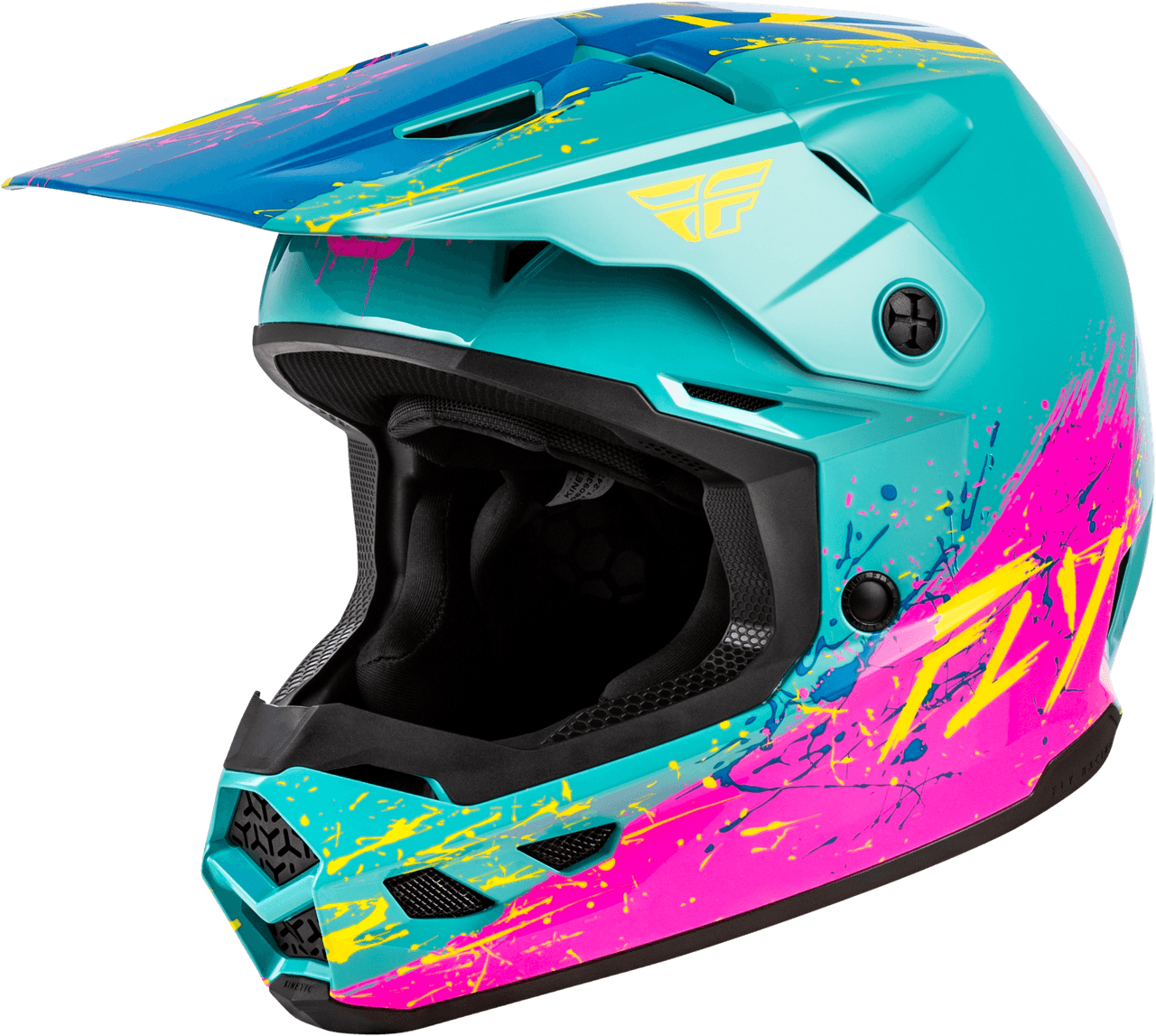 Fly Racing Youth Kinetic Drip Helmet Turquoise/Pink/Yellow YS