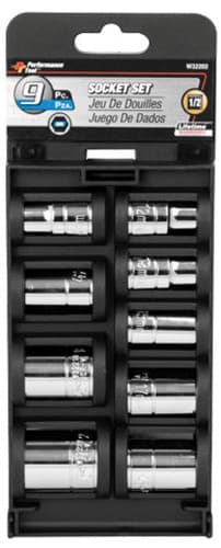 Performance Tool 9 Pc 1/2" Met Socket Set Shallow