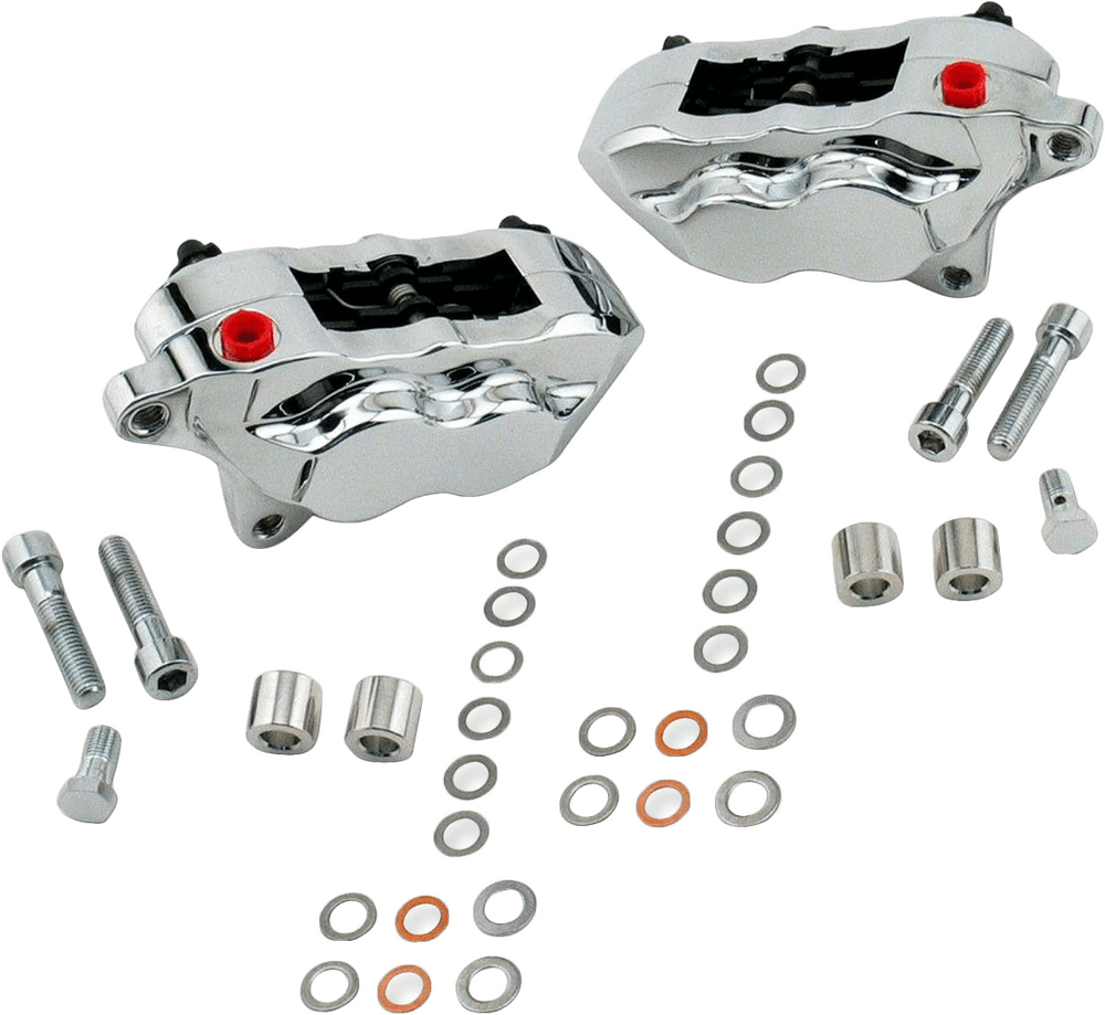 Hawg Halters Inc 4 Pist Front Dual Caliper Kit Chrome 00-UP W/ 11.5" Rotor
