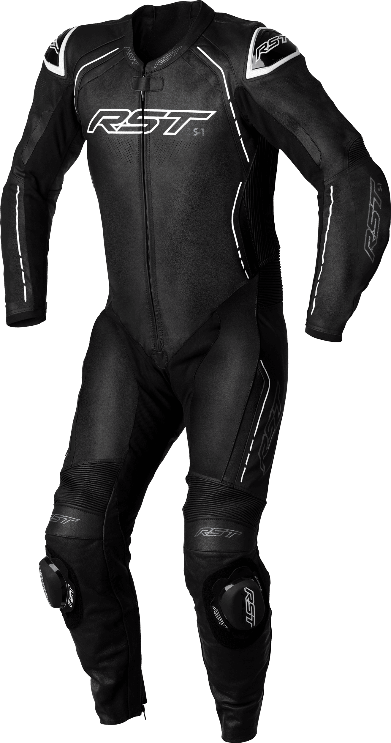 S1 CE SUIT BLK/BLK/WHI LEATHER 2XL