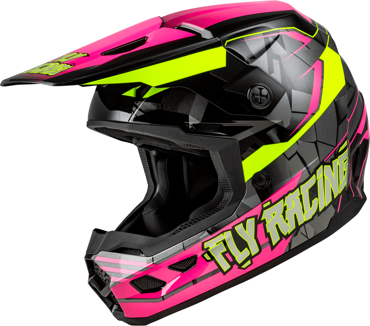 Fly Racing Youth Kinetic Scorched Helmet Neon Pink/Hi-Vis/Black YL