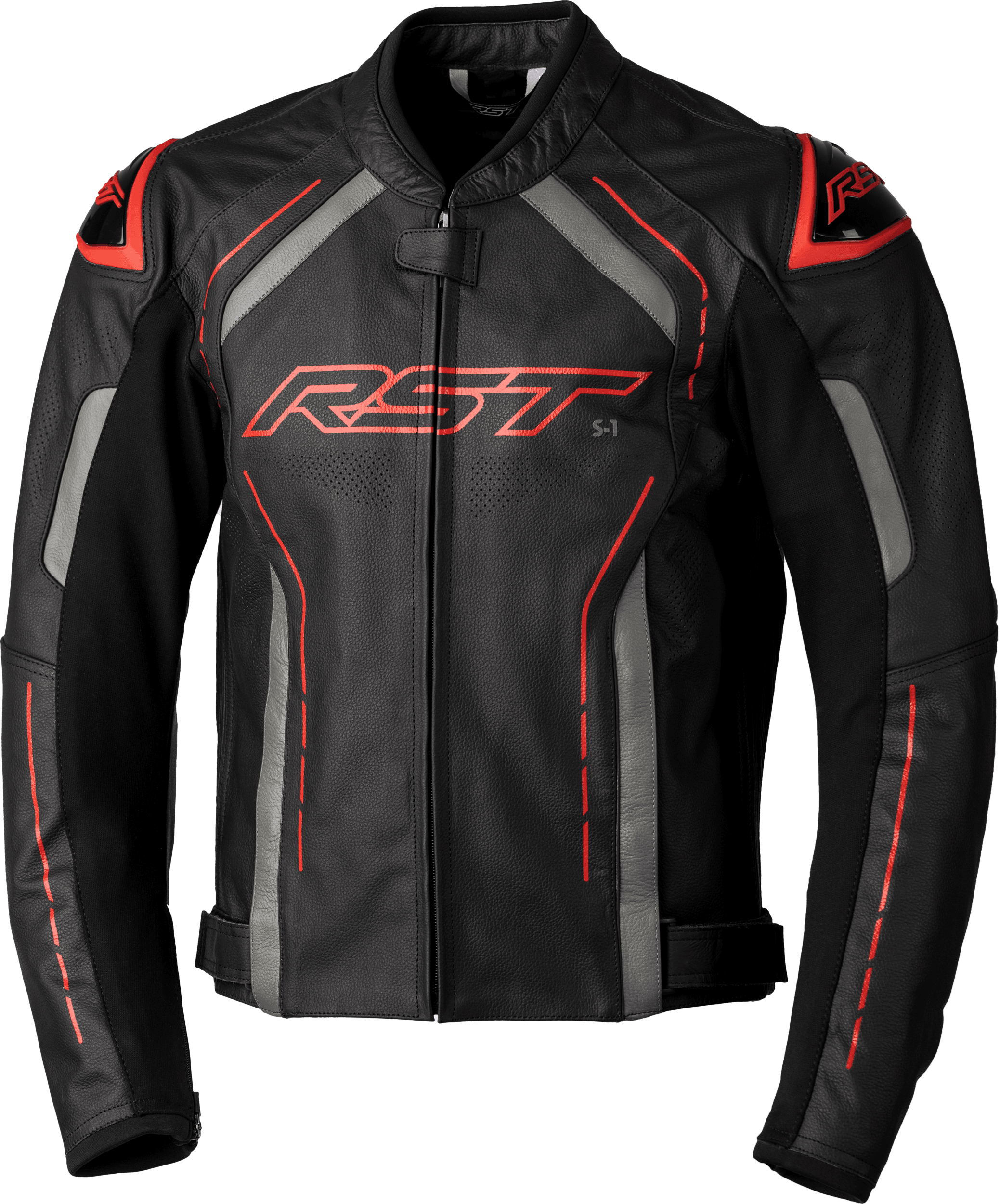 S1 CE JACKET BLACK/GREY/RED LEATHER XL