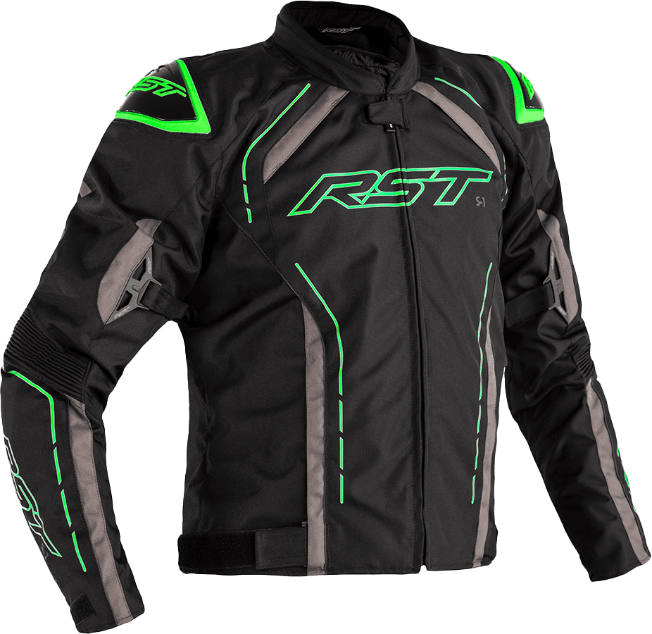 S1 CE JACKET BLK/GRY/NEON GRN TEXTILE LG