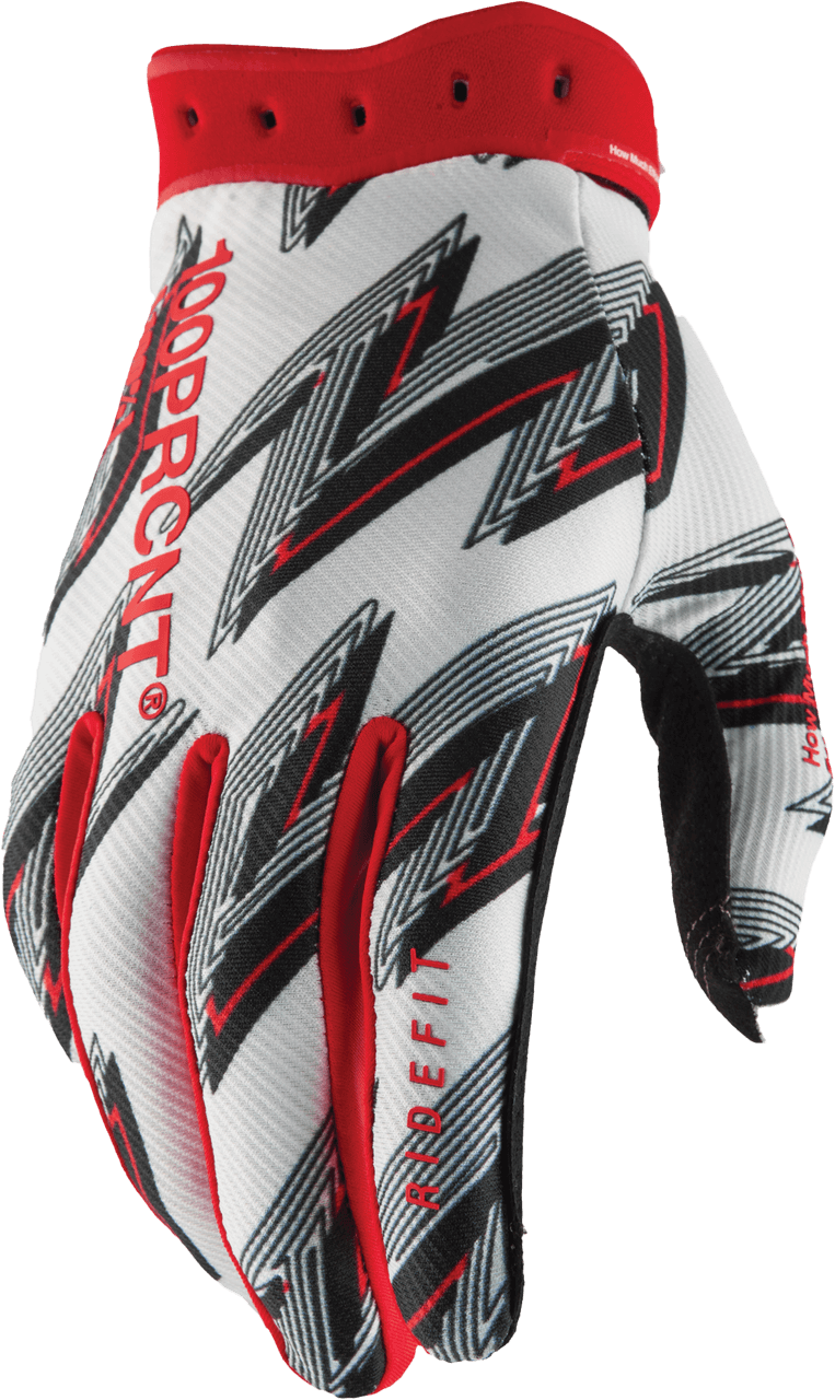100-PERCENT Ridefit Gloves White/Red MD