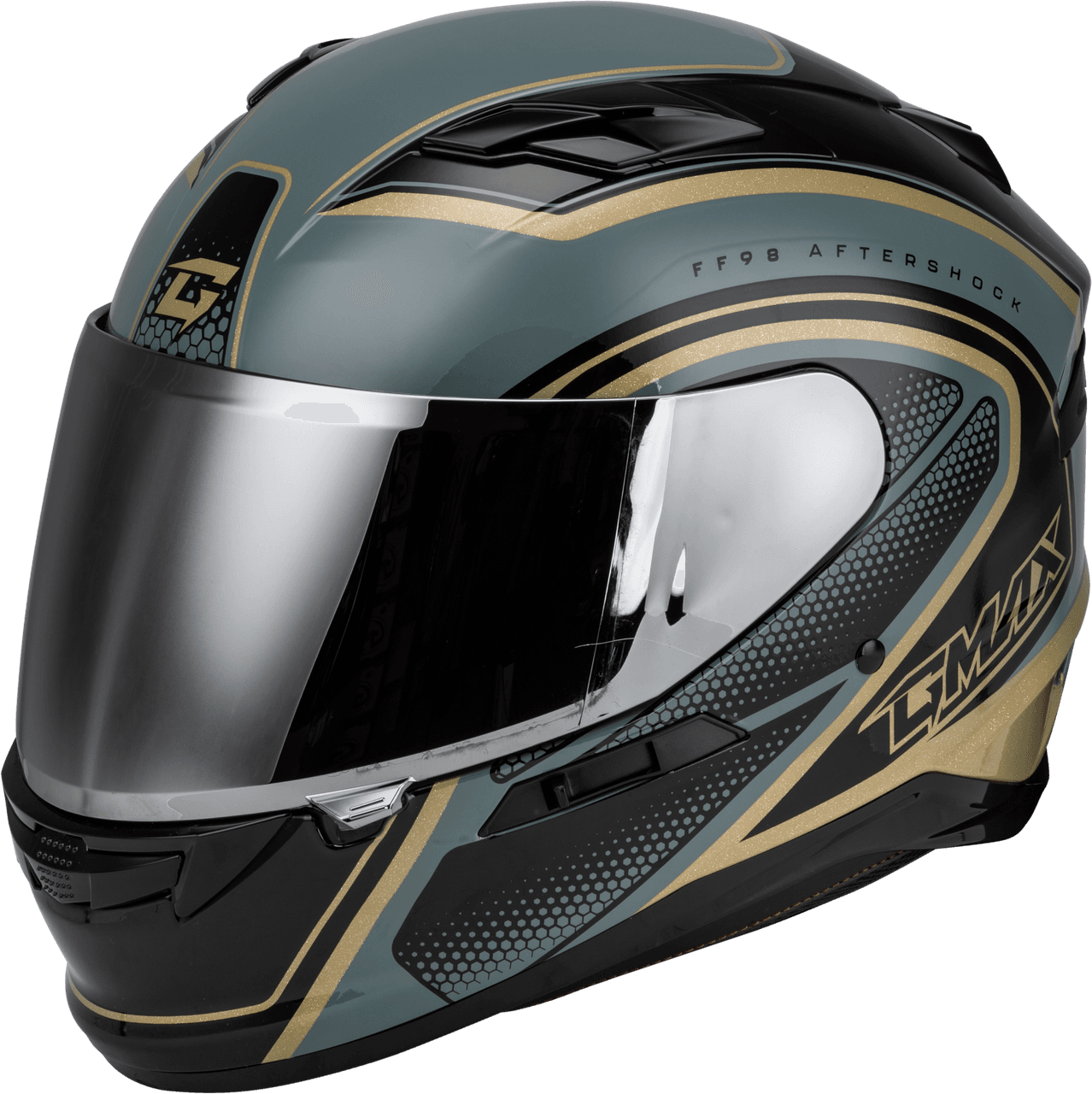 Gmax FF-98 Aftershock Helmet Grey/Metallic Gold MD