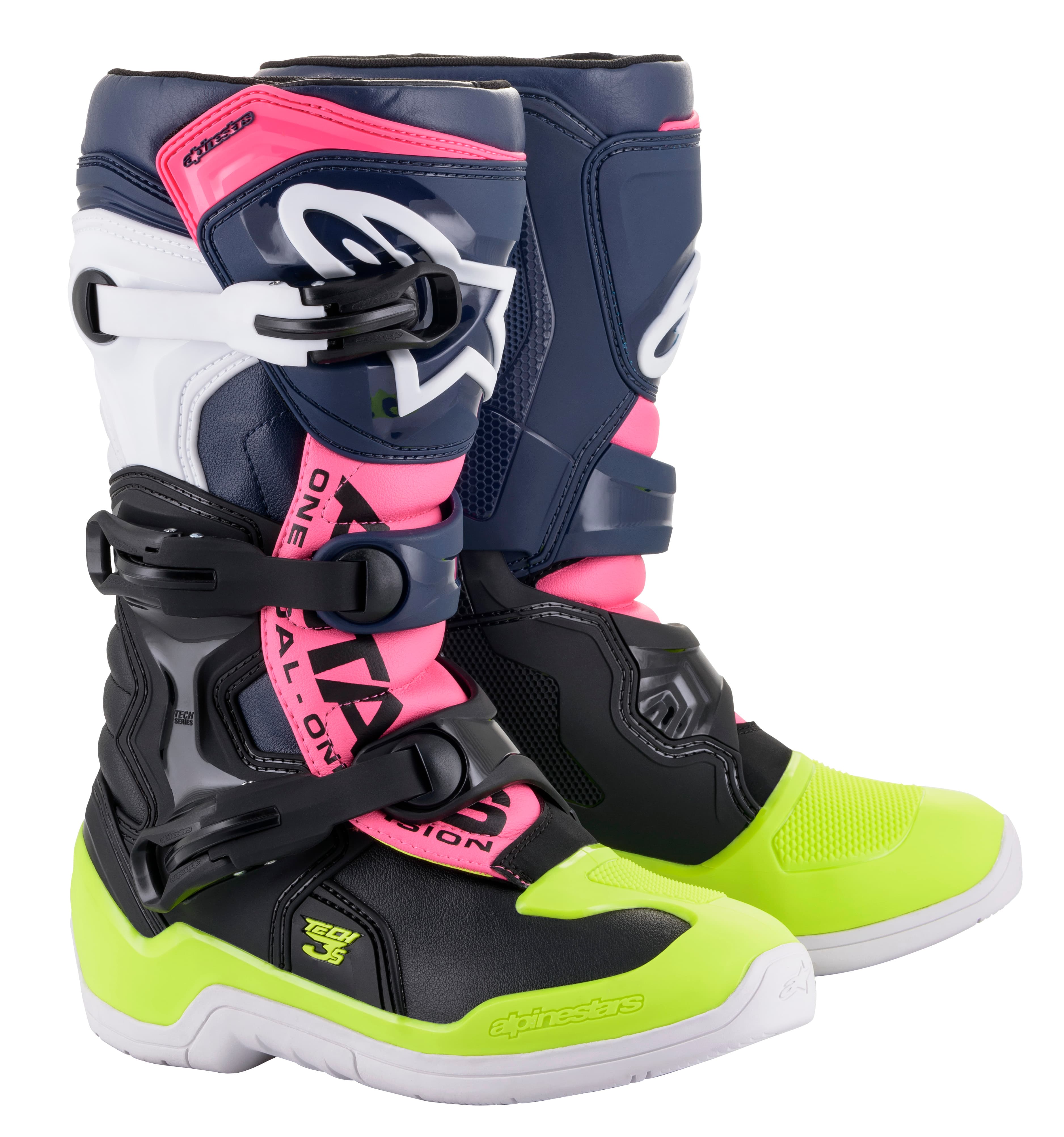 TECH 3S YOUTH BOOTS BLACK/ DARK BLUE/PINK FLUO SZ 08