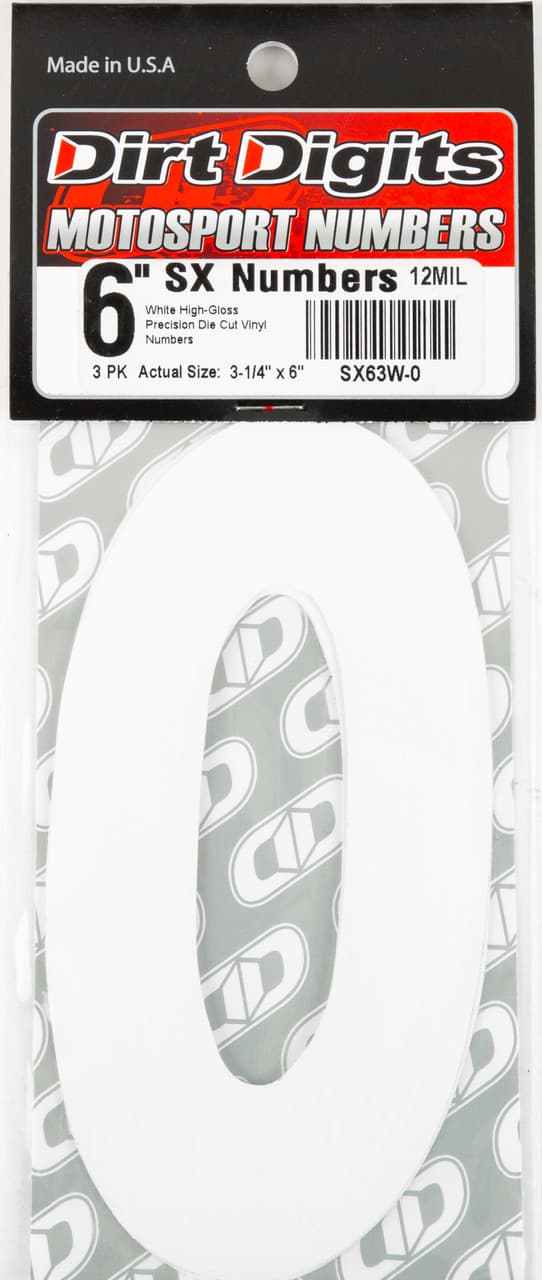 Dirt Digits #0 6" White Super X Digits 3/Pack