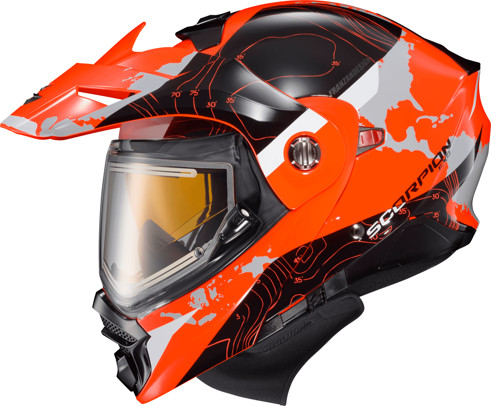 Scorpion Exo EXO-AT960 Cold Weather Helmet Topographic Hi-Viz Orange SM Electric
