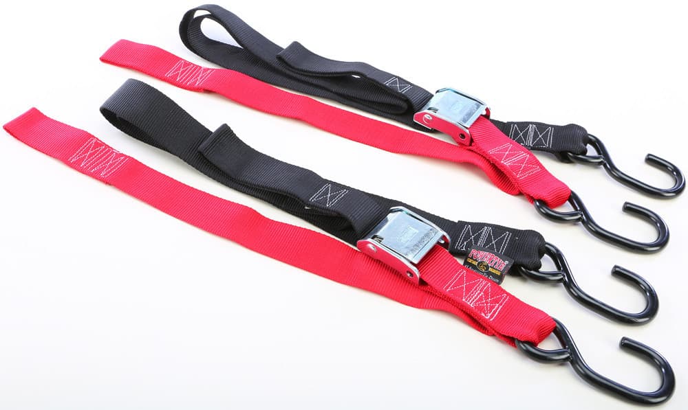 Powertye Tie-Down Cam S-Hook Soft-Tye 1.5"X6' Black/Red Pair