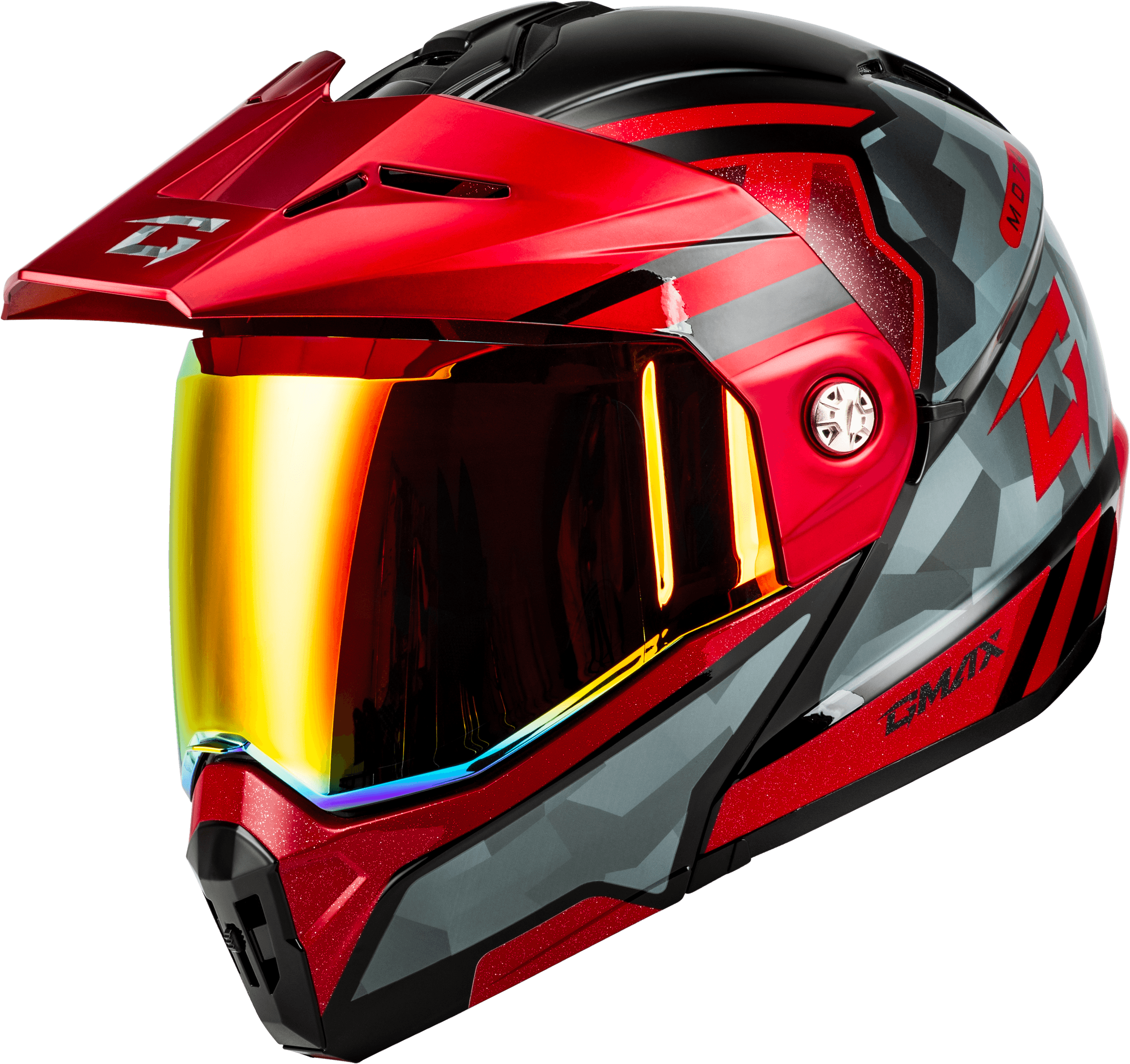 MD-74 STRIKER MODULAR HELMET W RED SHIELD BLK/GRY/RD MTLC LG