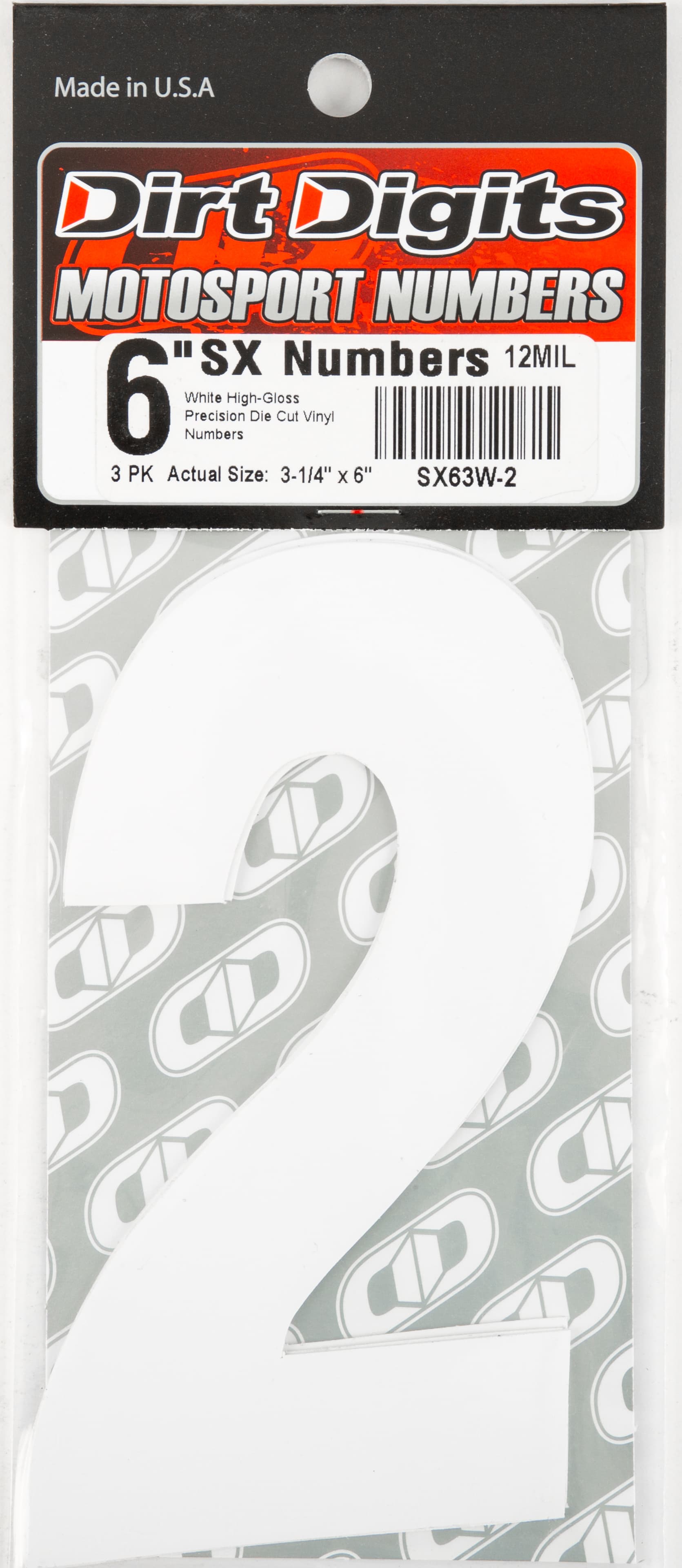 Dirt Digits #2 6" White Super X Digits 3/Pack